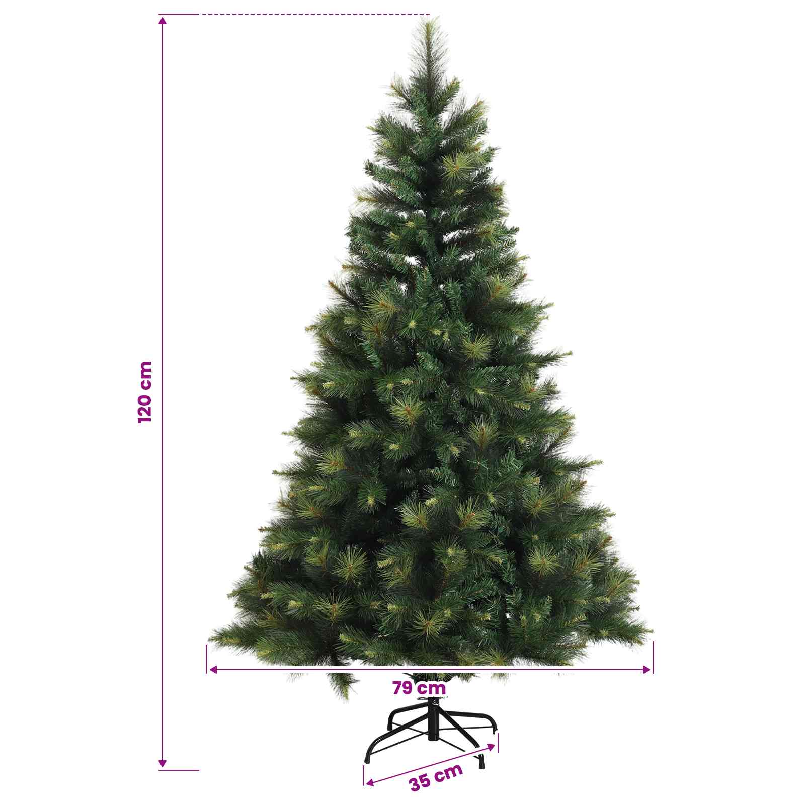 Albero di Natale Artificiale con Rami Pieghevoli 120 cm 150 LED
