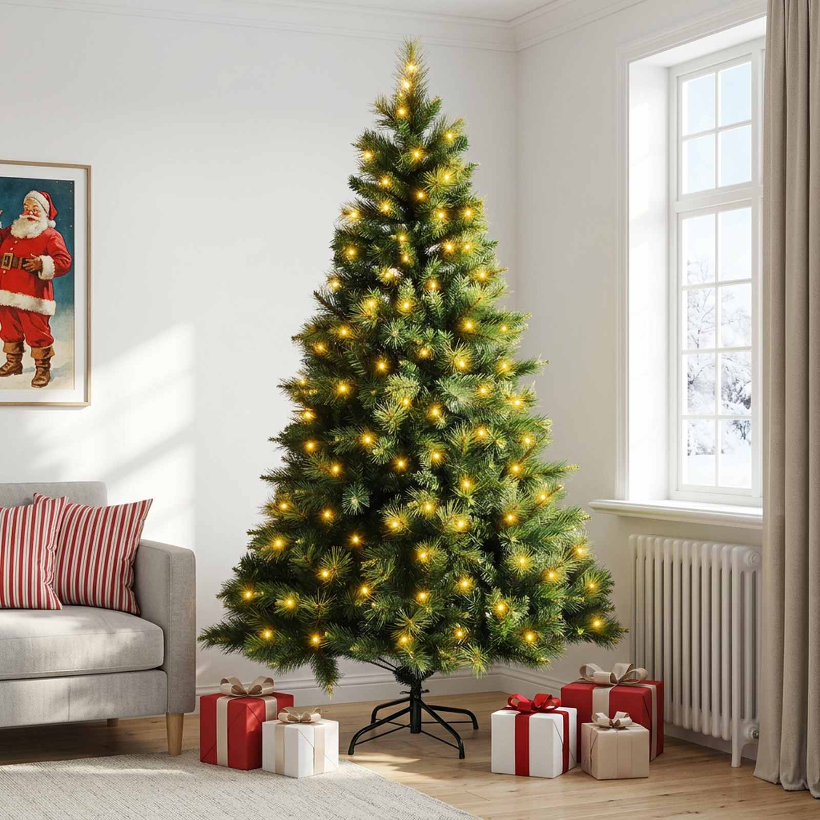 Albero di Natale Artificiale con Rami Pieghevoli 120 cm 150 LED