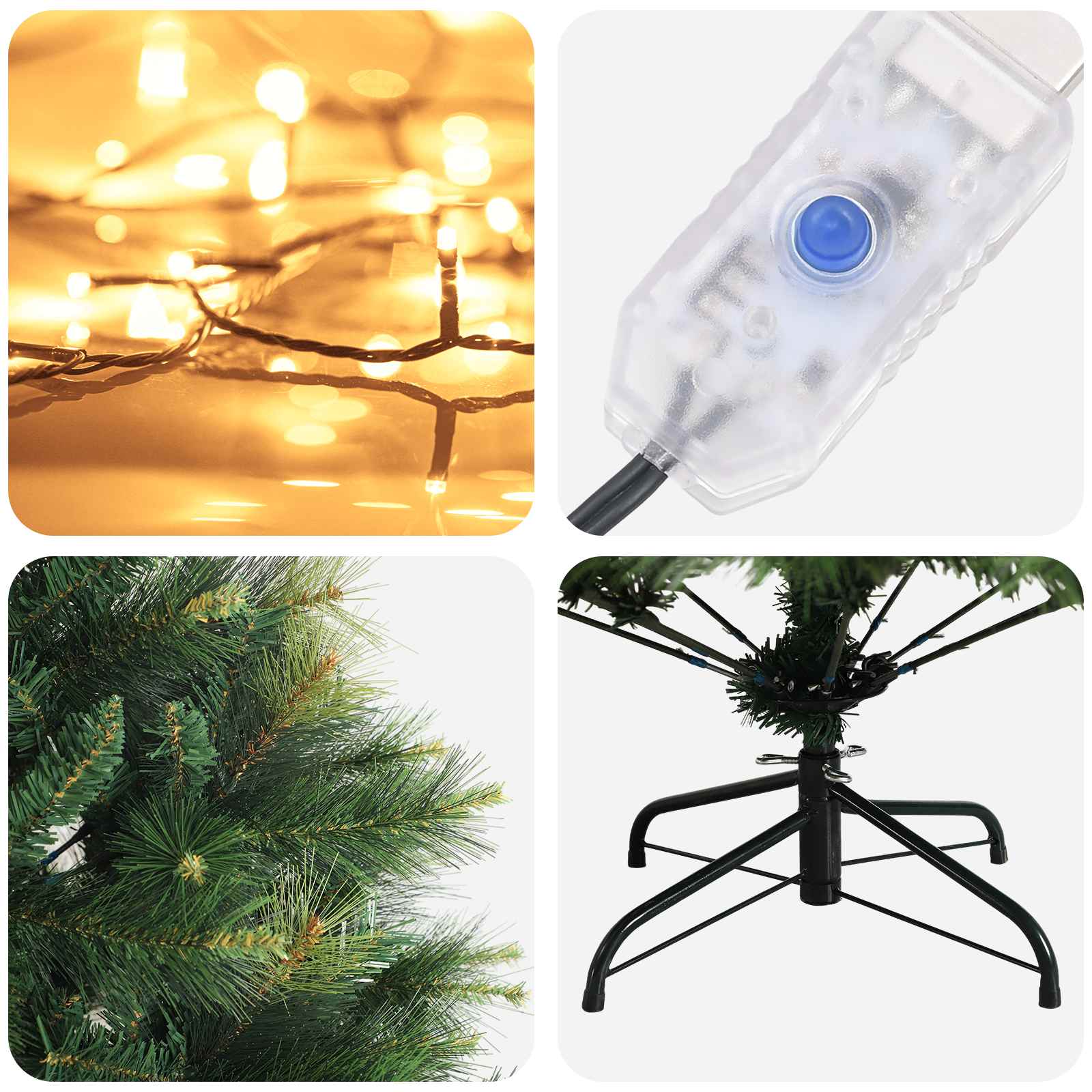 Albero di Natale Artificiale con Rami Pieghevoli 120 cm 150 LED