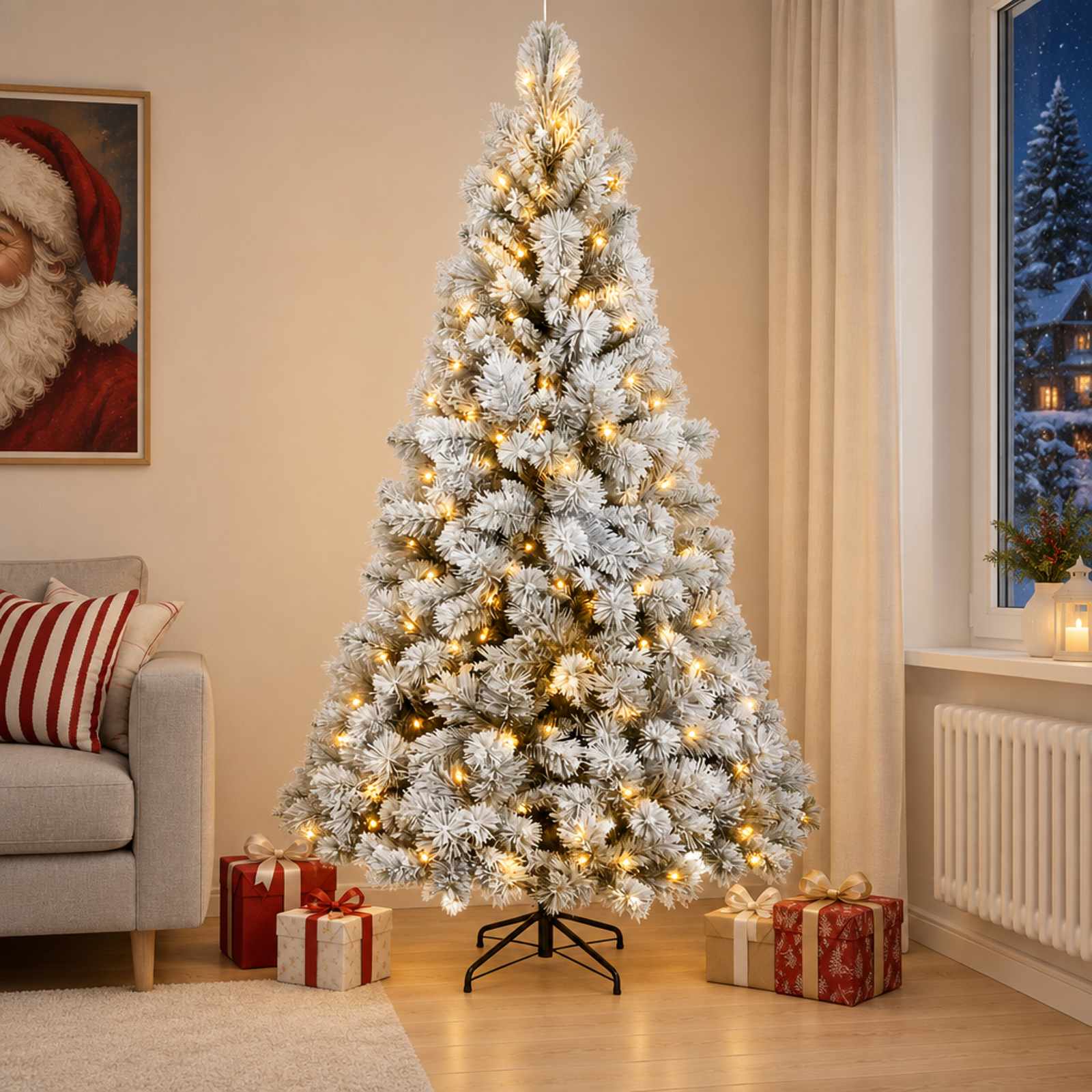 Albero di Natale Artificiale con Rami Pieghevoli 150 cm 150 LED