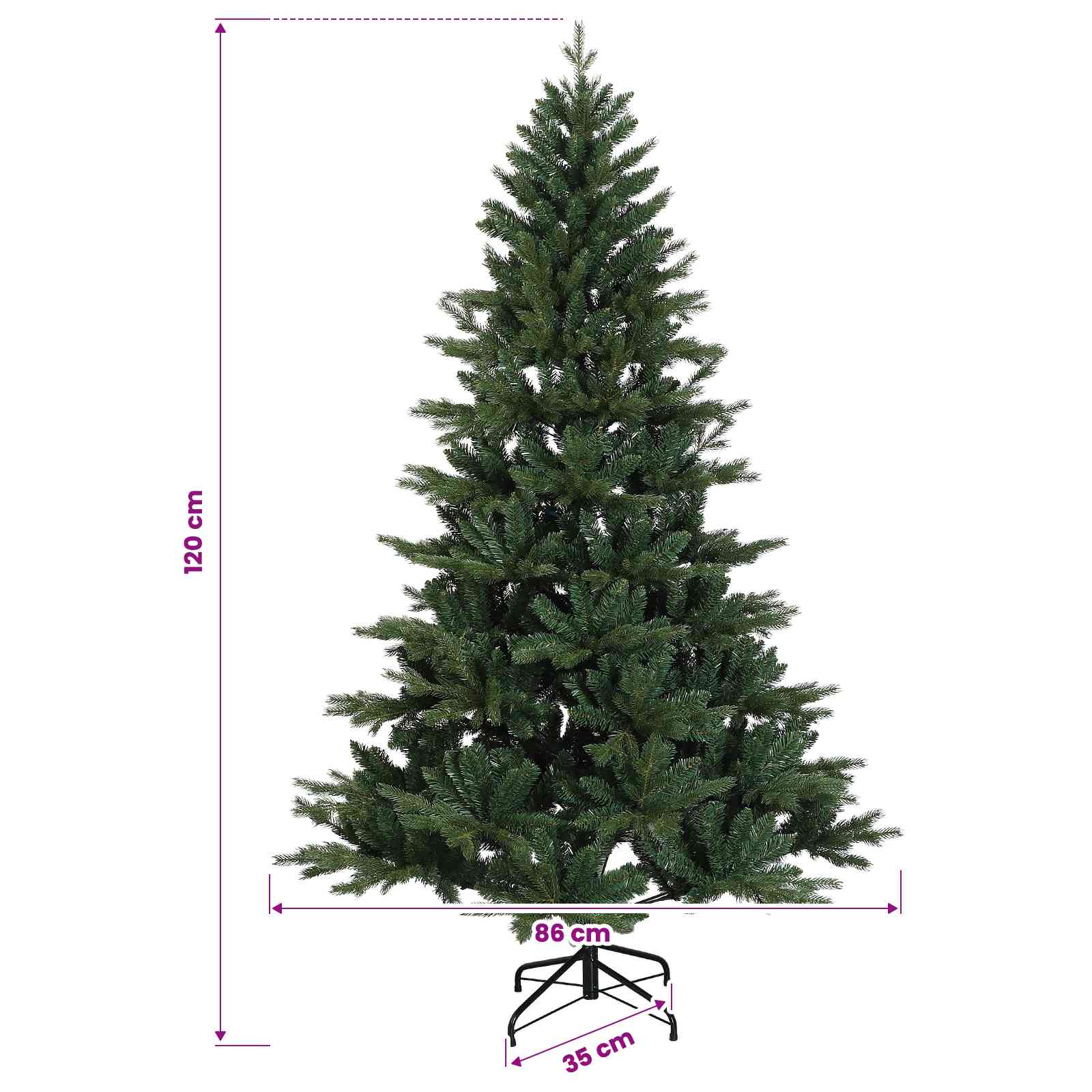 Albero di Natale Artificiale con Rami Pieghevoli 120 cm 150 LED