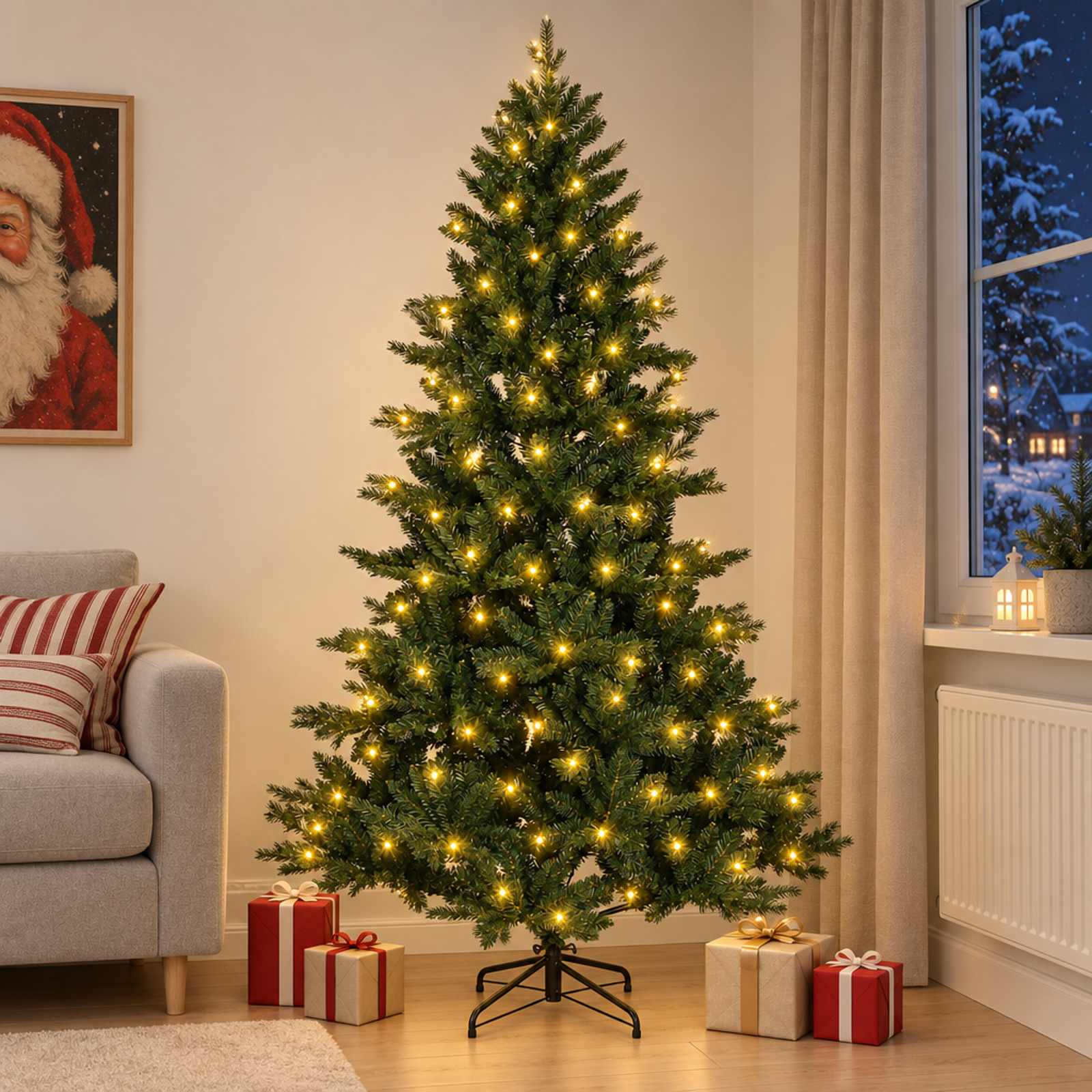Albero di Natale Artificiale con Rami Pieghevoli 150 cm 150 LED