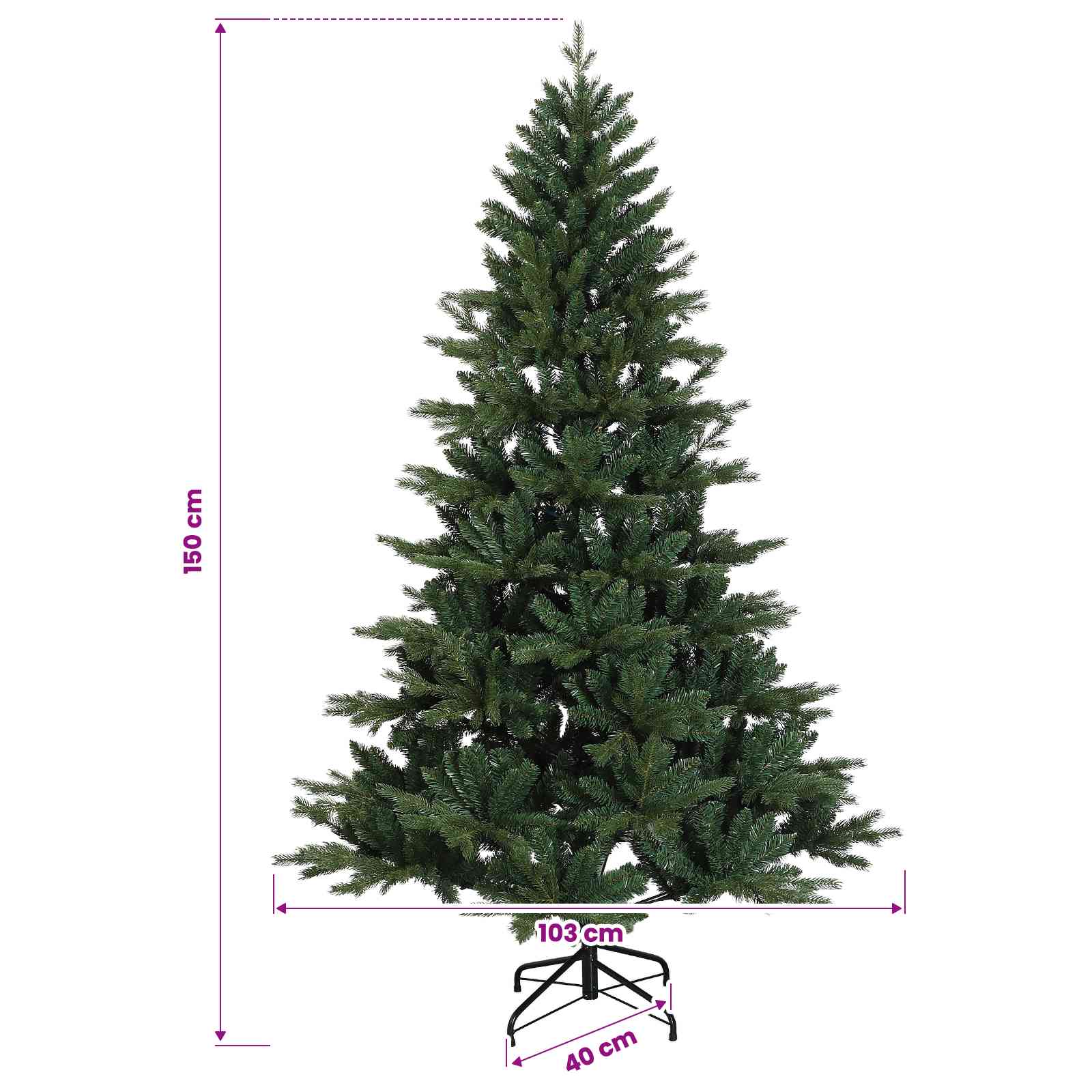 Albero di Natale Artificiale con Rami Pieghevoli 150 cm 150 LED