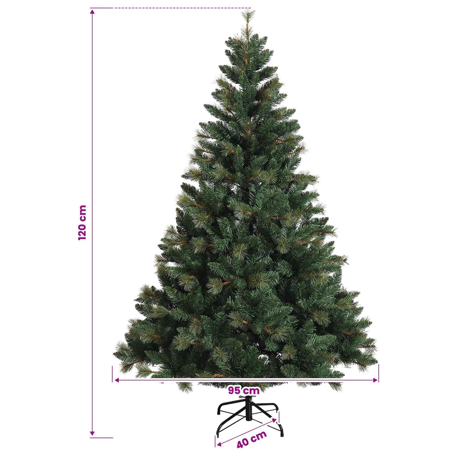 Albero di Natale Artificiale con Rami Pieghevoli 120 cm 150 LED