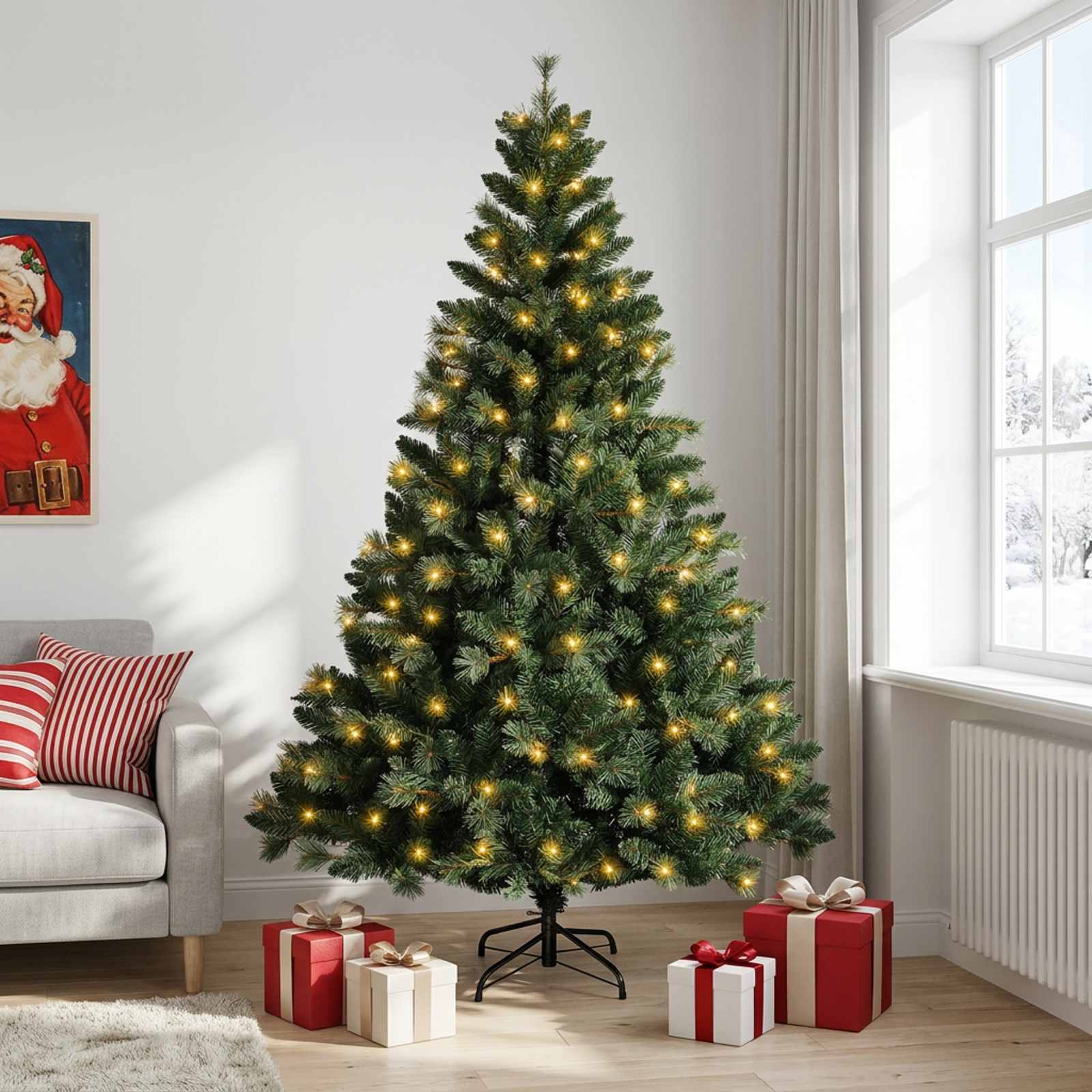 Albero di Natale Artificiale con Rami Pieghevoli 120 cm 150 LED