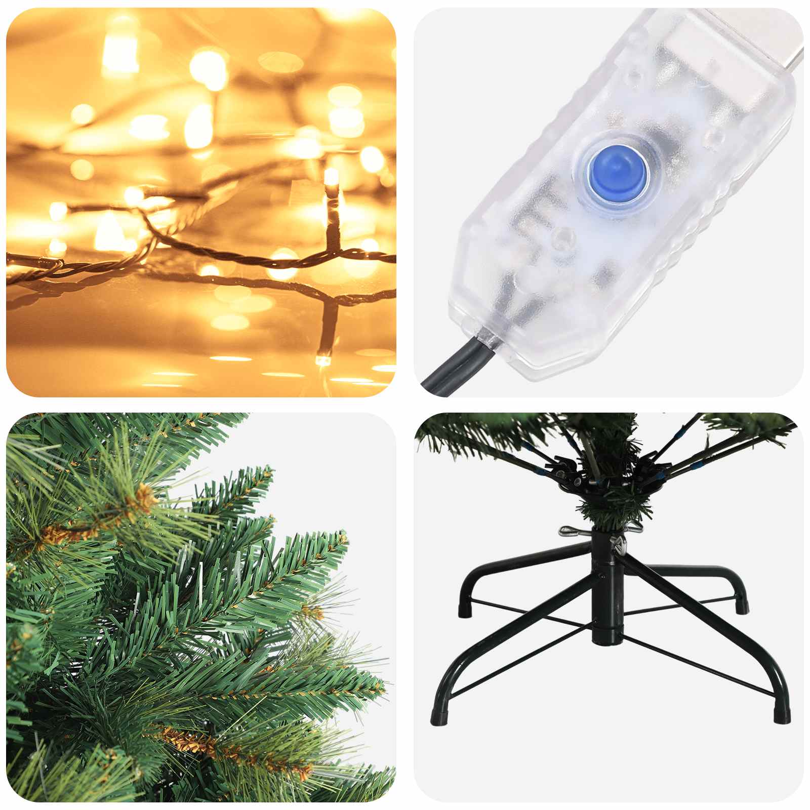 Albero di Natale Artificiale con Rami Pieghevoli 120 cm 150 LED