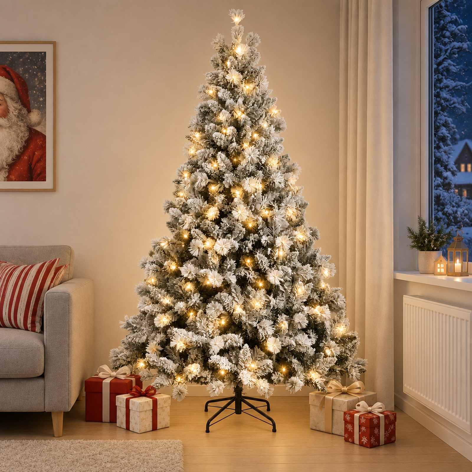 Albero di Natale Artificiale con Rami Pieghevoli 120 cm 150 LED