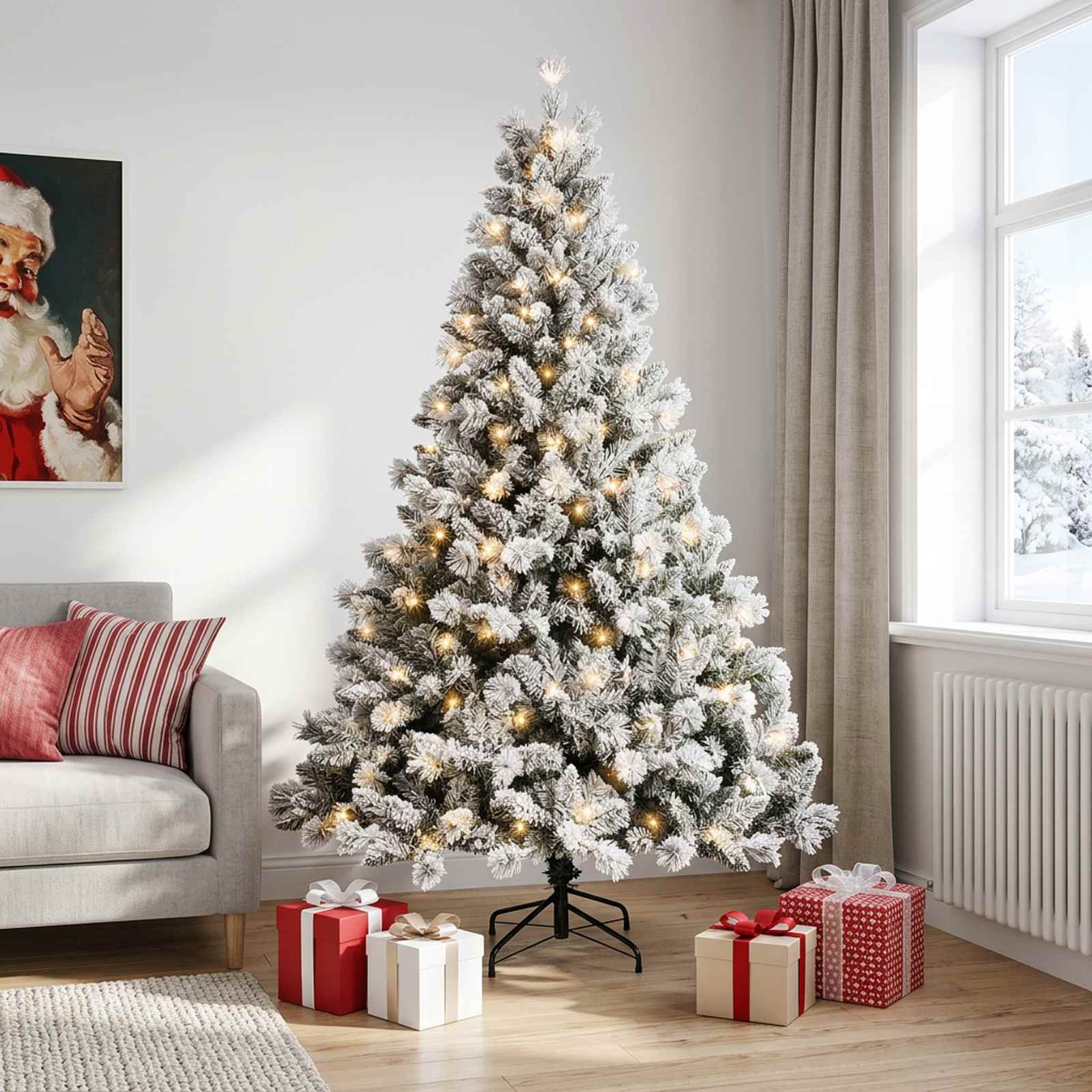 Albero di Natale Artificiale con Rami Pieghevoli 150 cm 150 LED