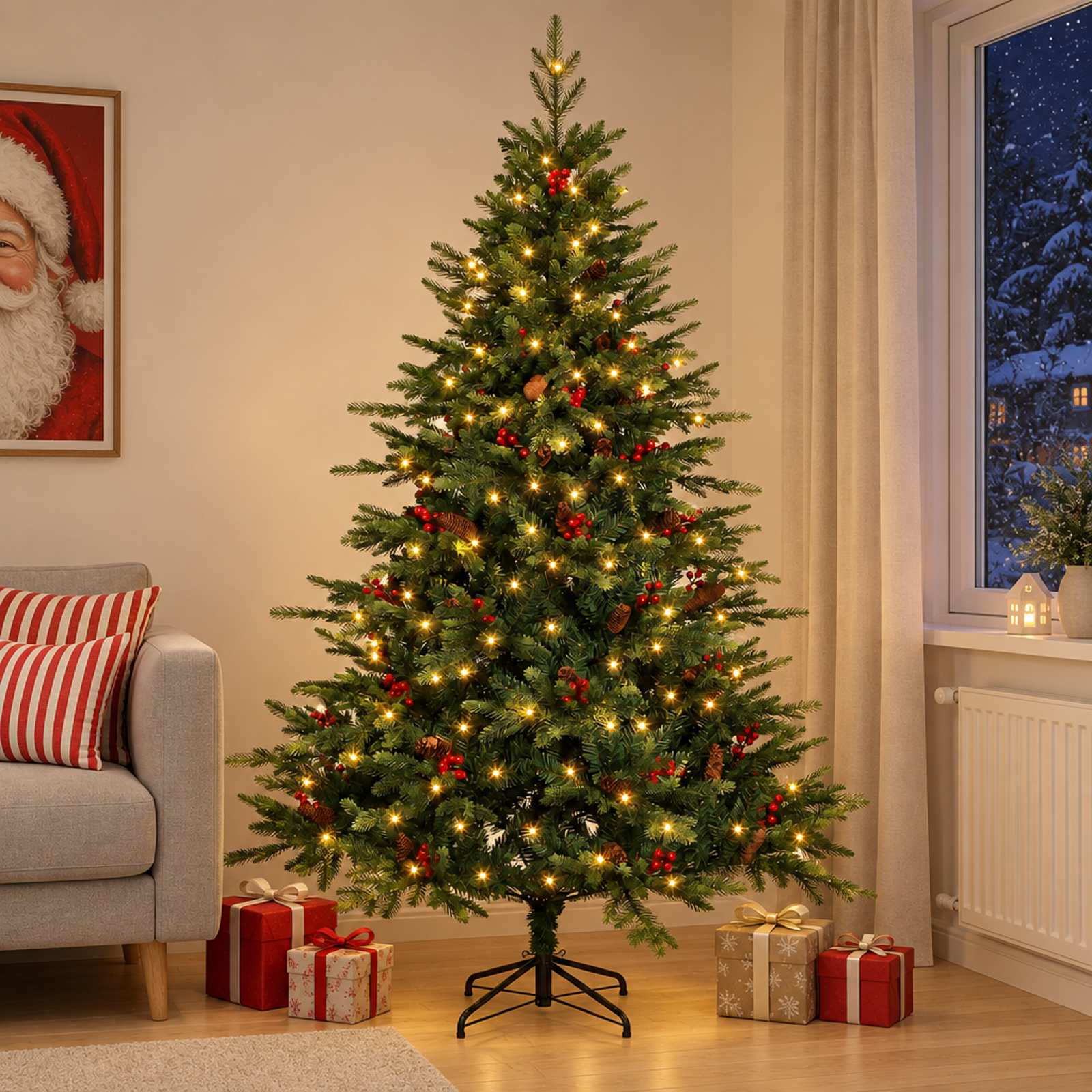 Albero di Natale Artificiale con Rami Pieghevoli 120 cm 150 LED