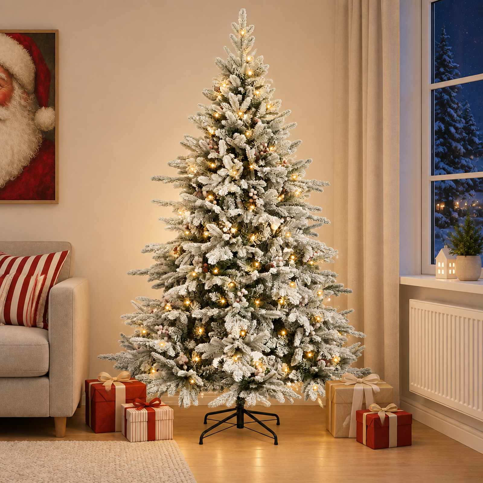 Albero di Natale Artificiale con Rami Pieghevoli 120 cm 150 LED
