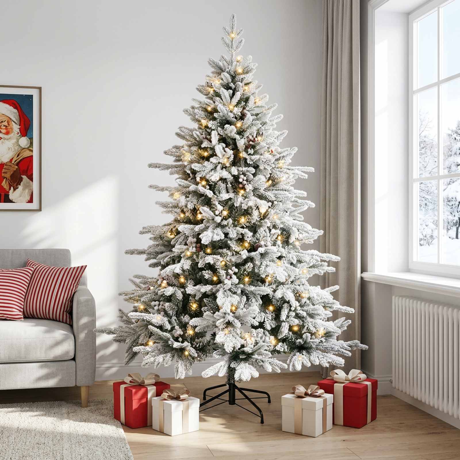 Albero di Natale Artificiale con Rami Pieghevoli 150 cm 150 LED