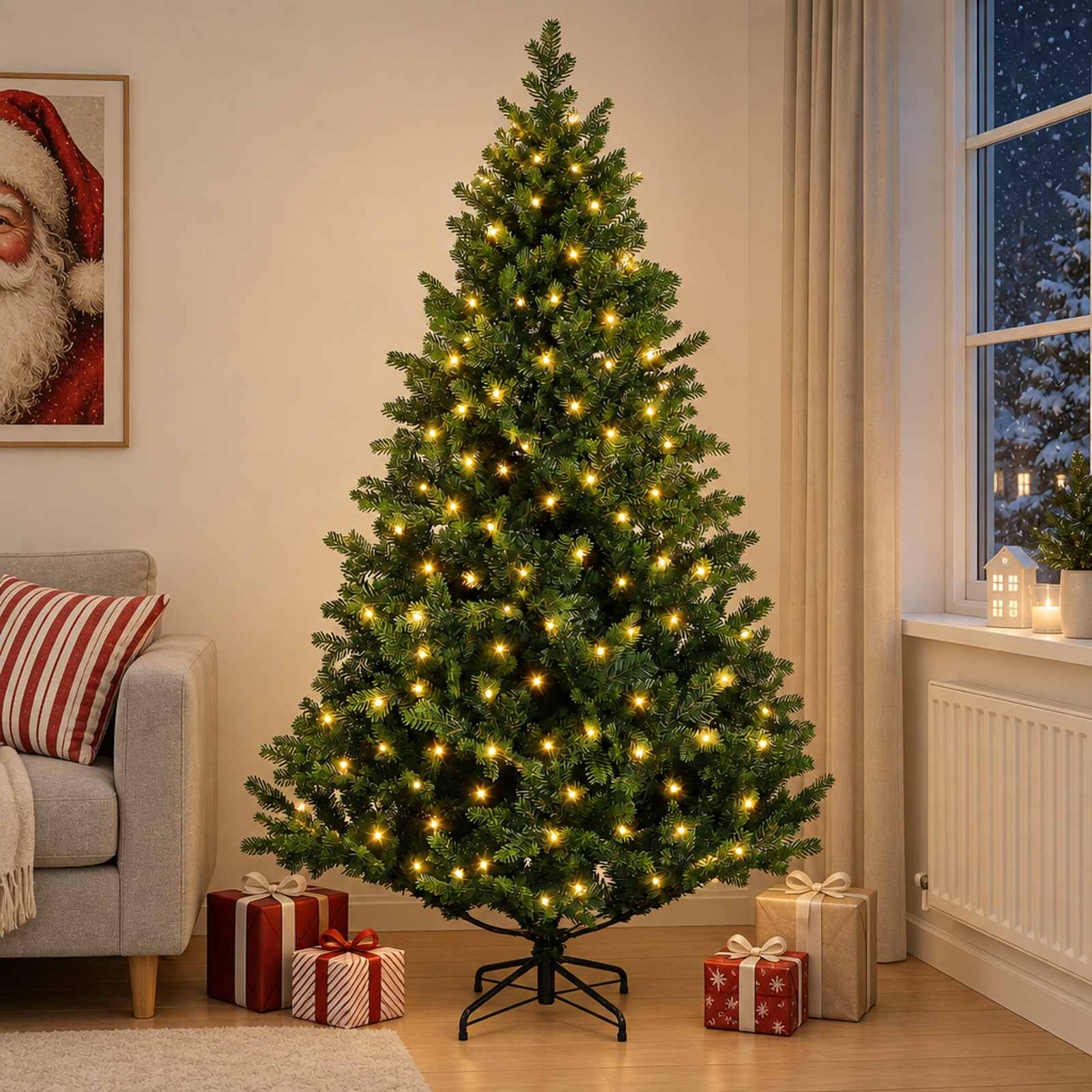 Albero di Natale Artificiale con Rami Pieghevoli 120 cm 150 LED