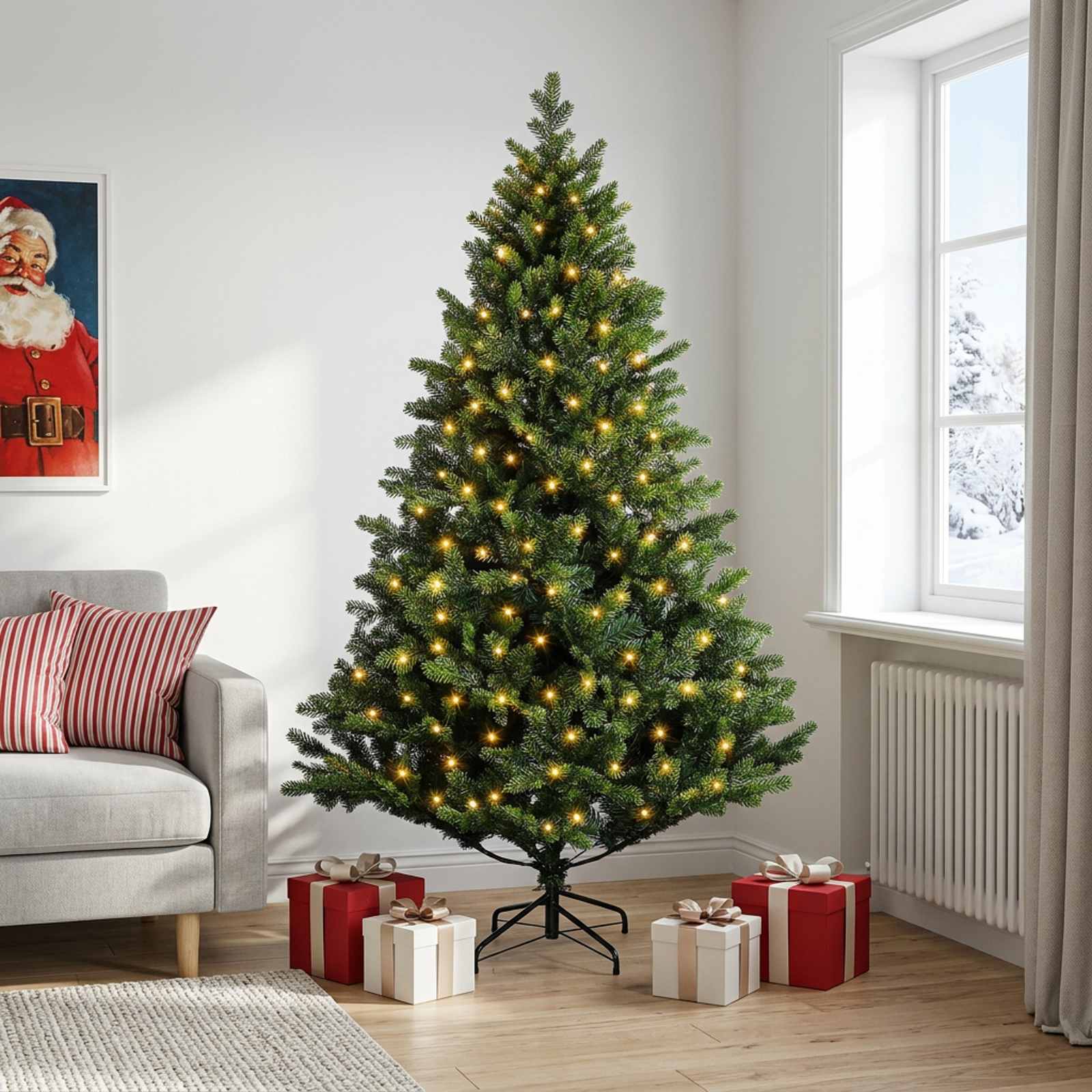 Albero di Natale Artificiale con Rami Pieghevoli 120 cm 150 LED