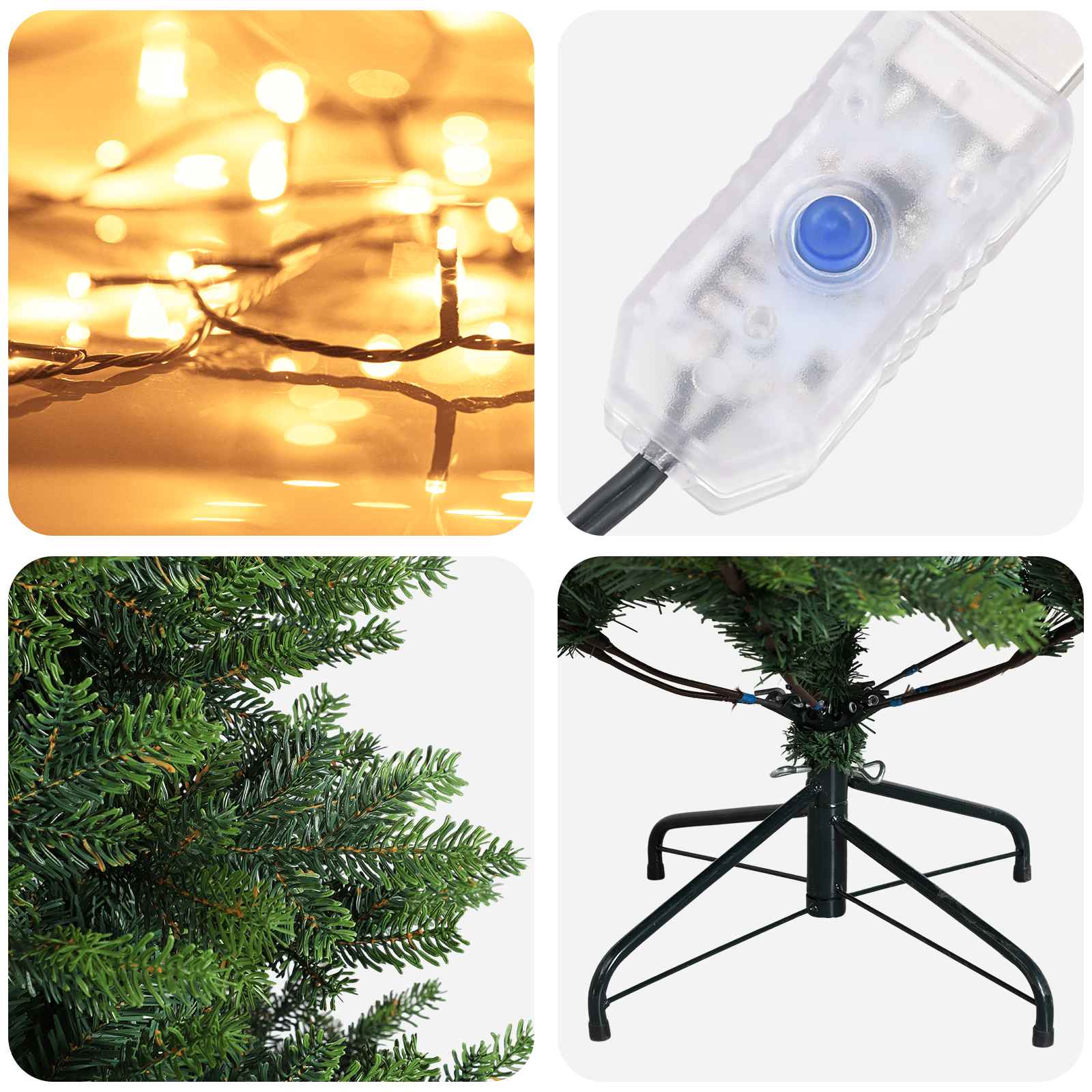Albero di Natale Artificiale con Rami Pieghevoli 120 cm 150 LED