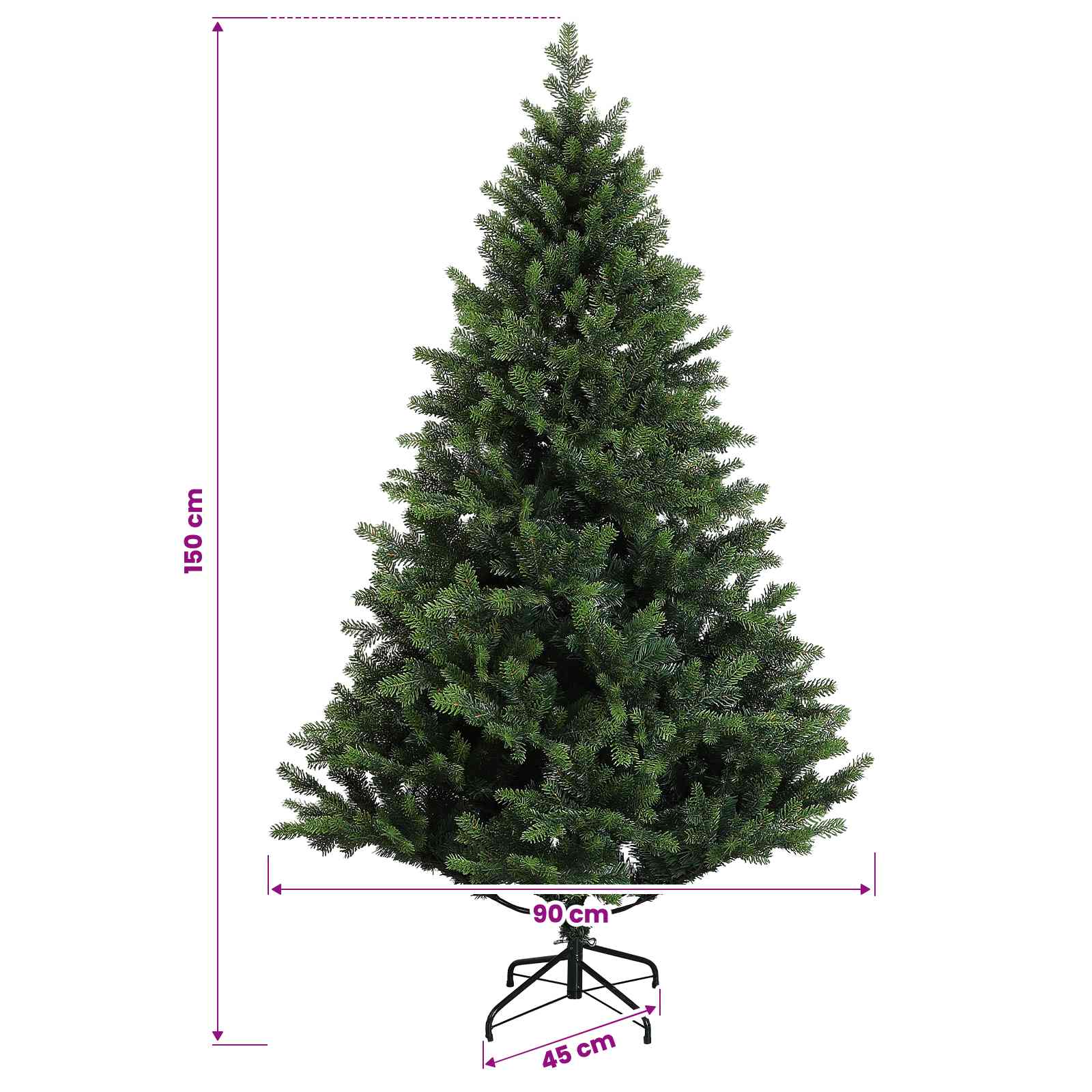 Albero di Natale Artificiale con Rami Pieghevoli 150 cm 150 LED