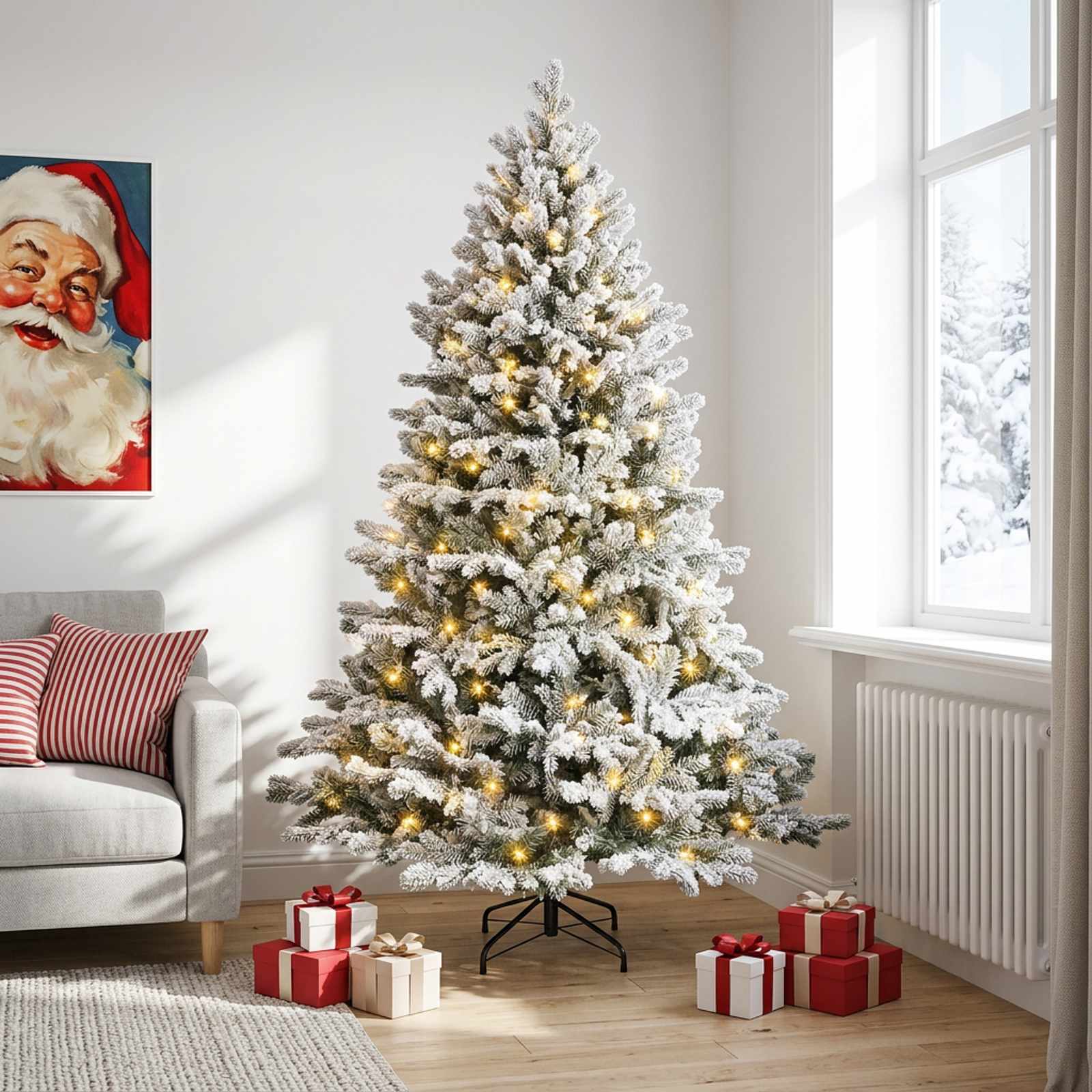 Albero di Natale Artificiale con Rami Pieghevoli 150 cm 150 LED