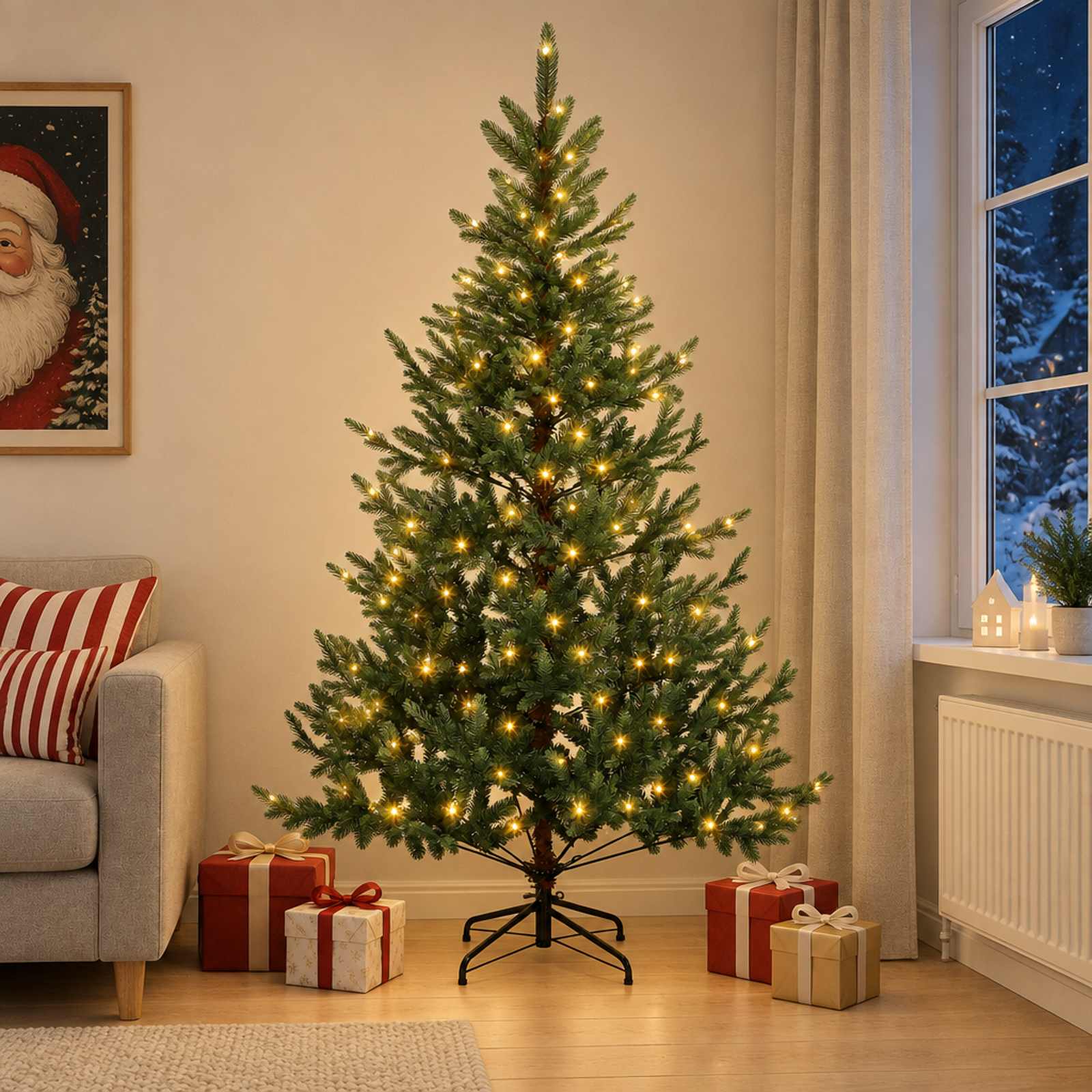 Albero di Natale Artificiale con Rami Pieghevoli 150 cm 150 LED