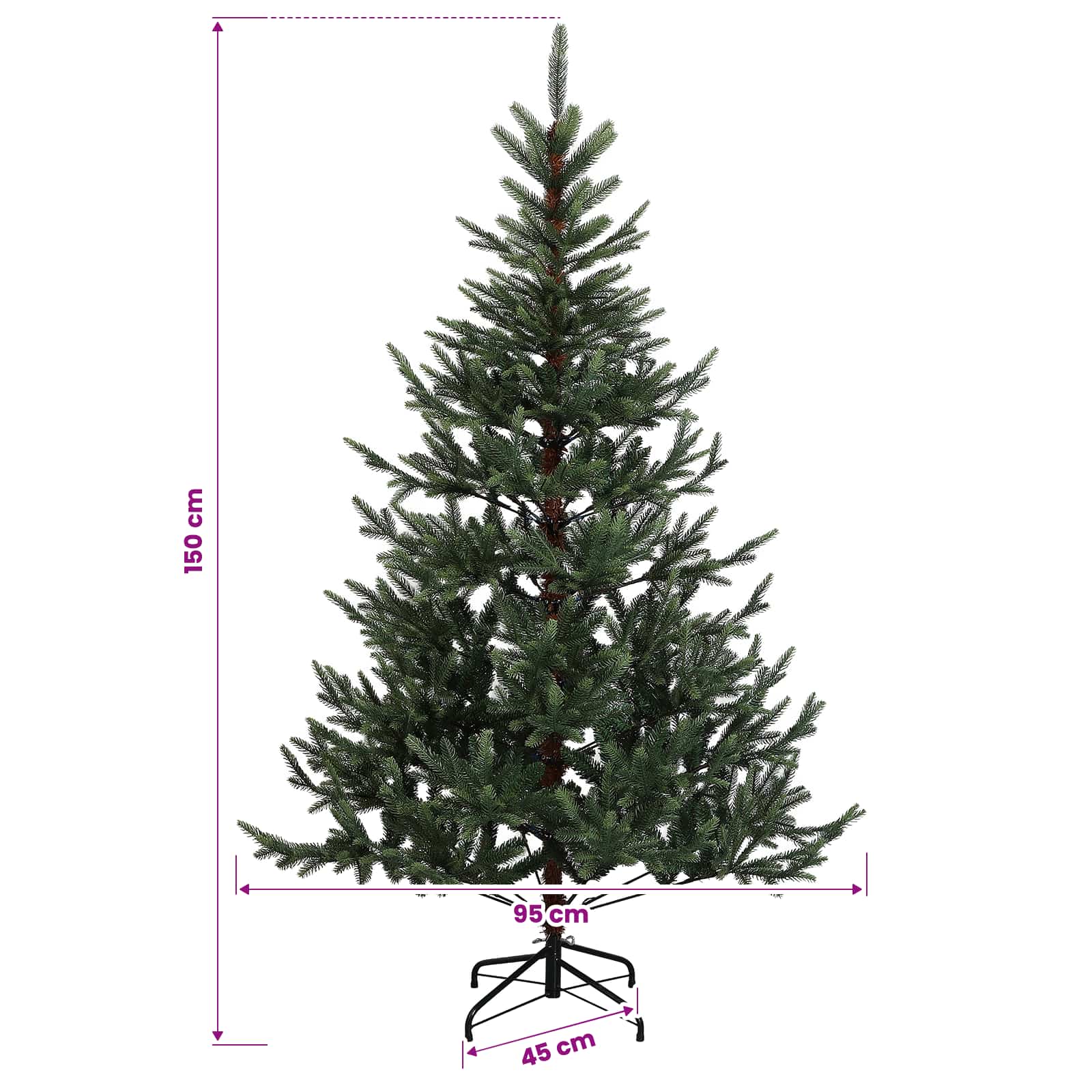 Albero di Natale Artificiale con Rami Pieghevoli 150 cm 150 LED