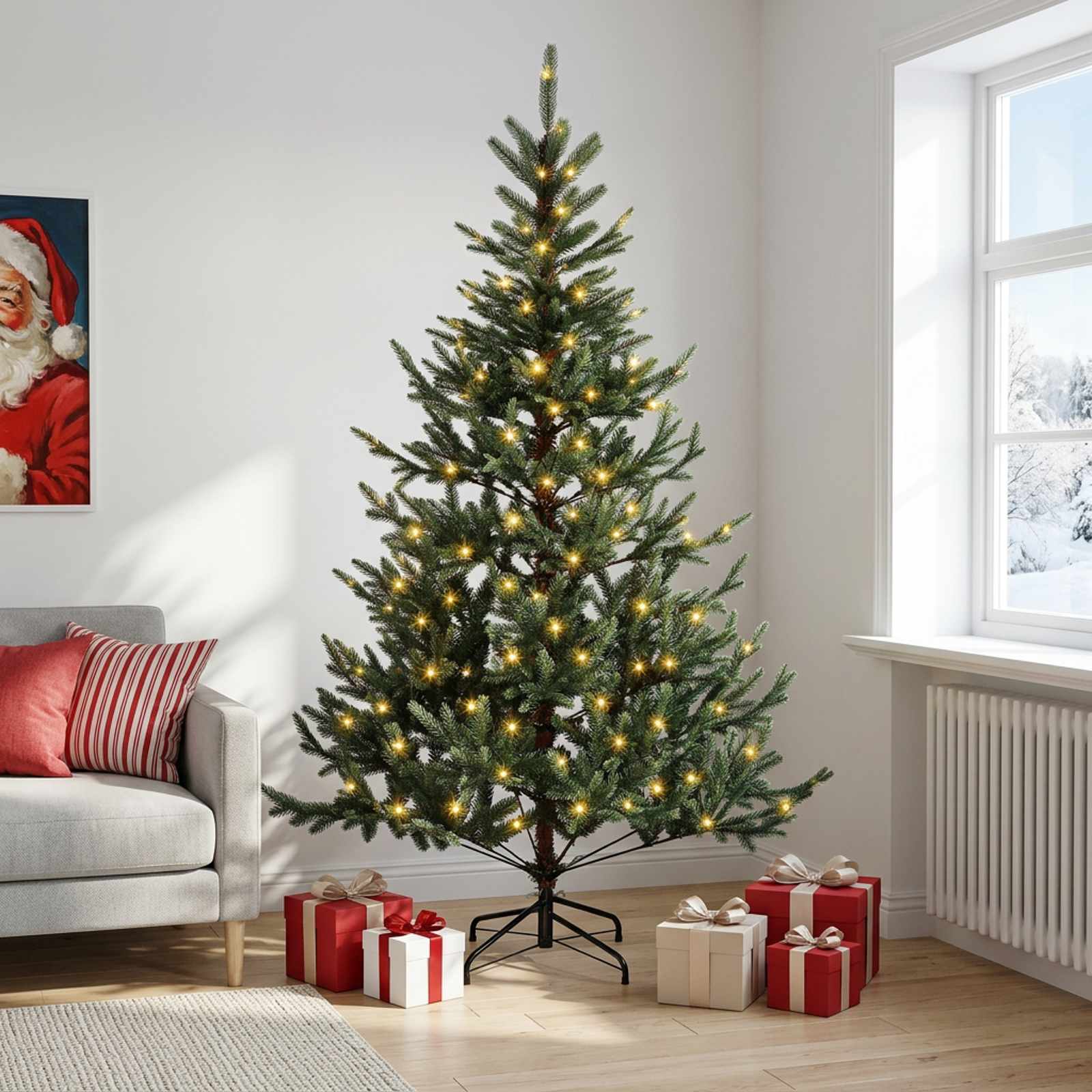 Albero di Natale Artificiale con Rami Pieghevoli 150 cm 150 LED