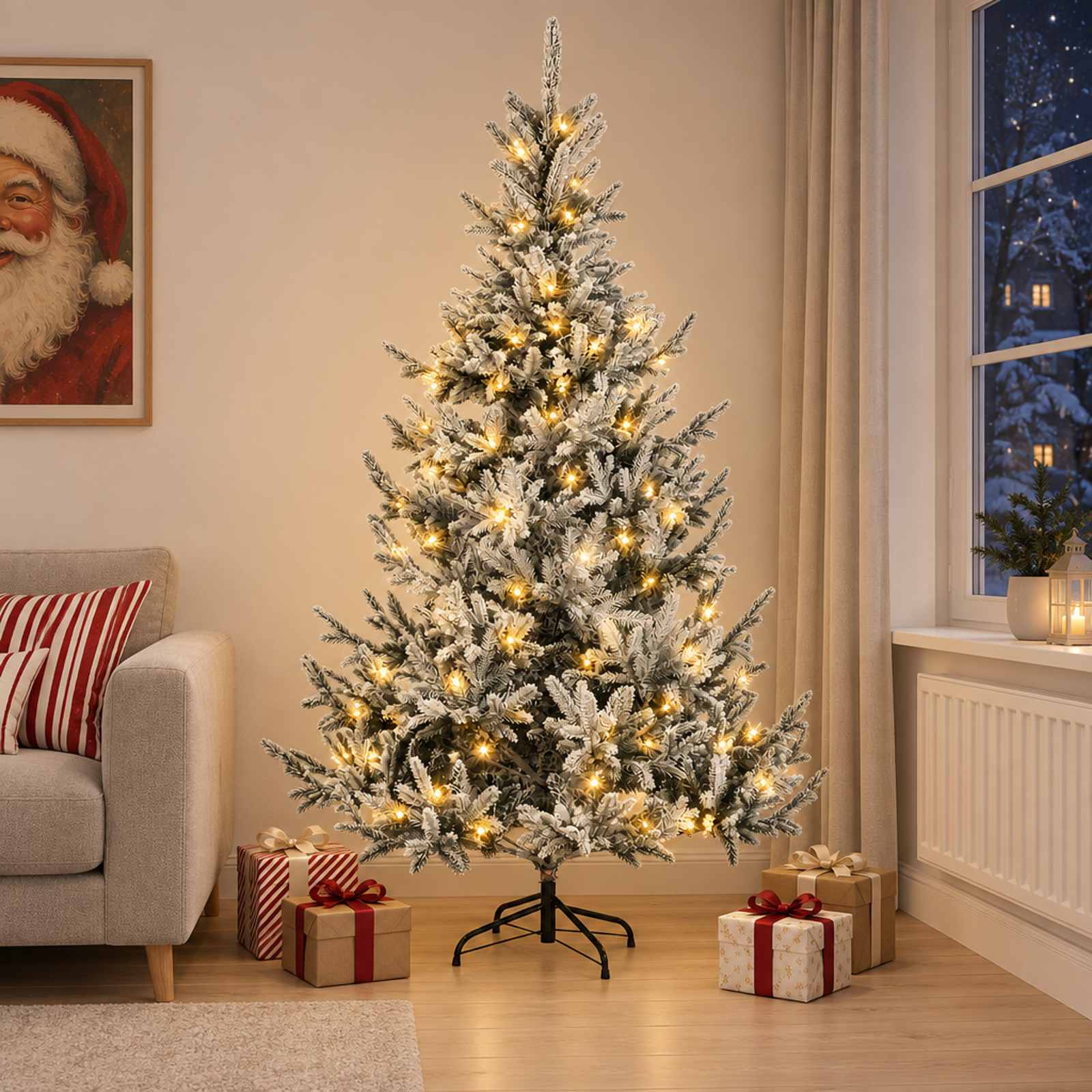 Albero di Natale Artificiale con Rami Pieghevoli 120 cm 150 LED