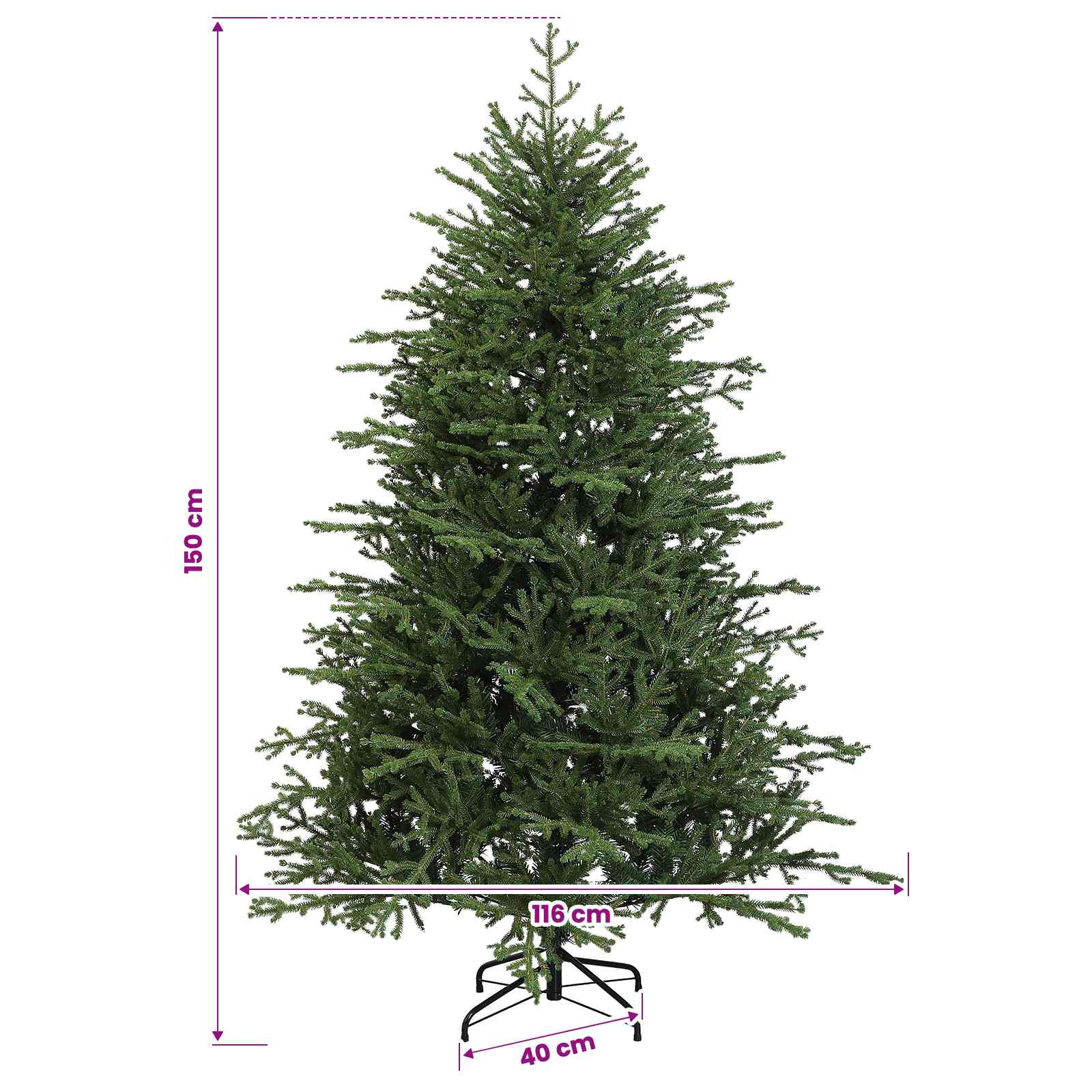 Albero di Natale Artificiale con Rami Pieghevoli 150 cm 150 LED