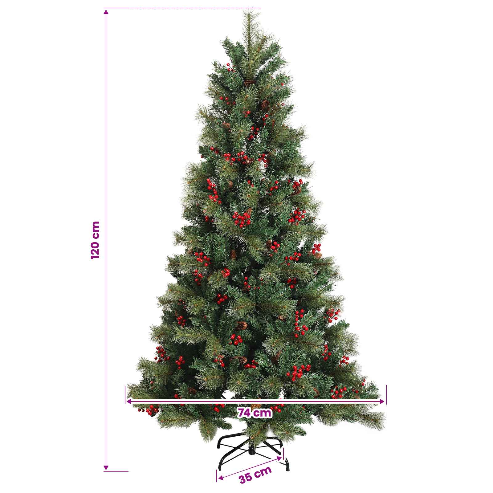Albero di Natale Artificiale con Rami Pieghevoli 120 cm 150 LED