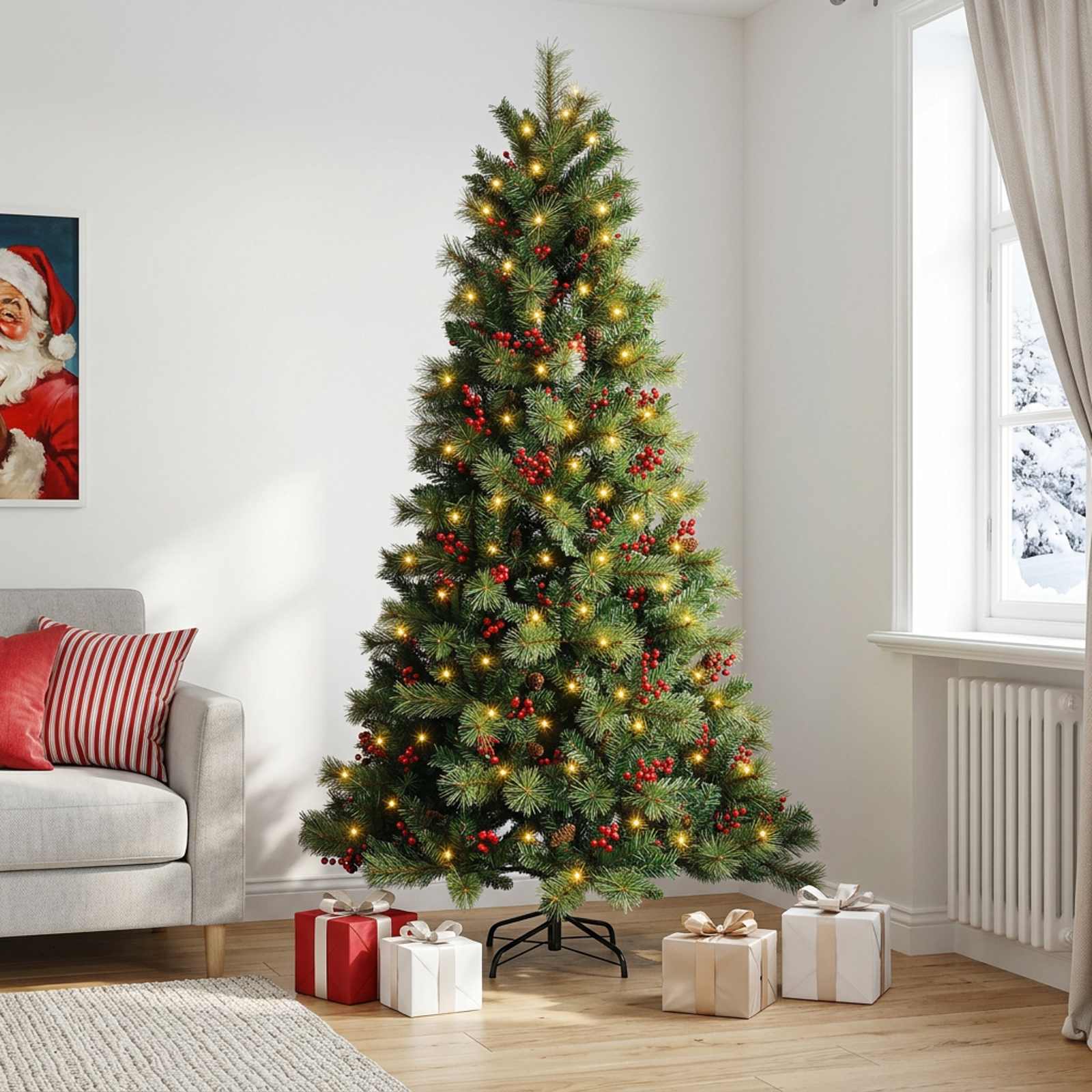 Albero di Natale Artificiale con Rami Pieghevoli 120 cm 150 LED