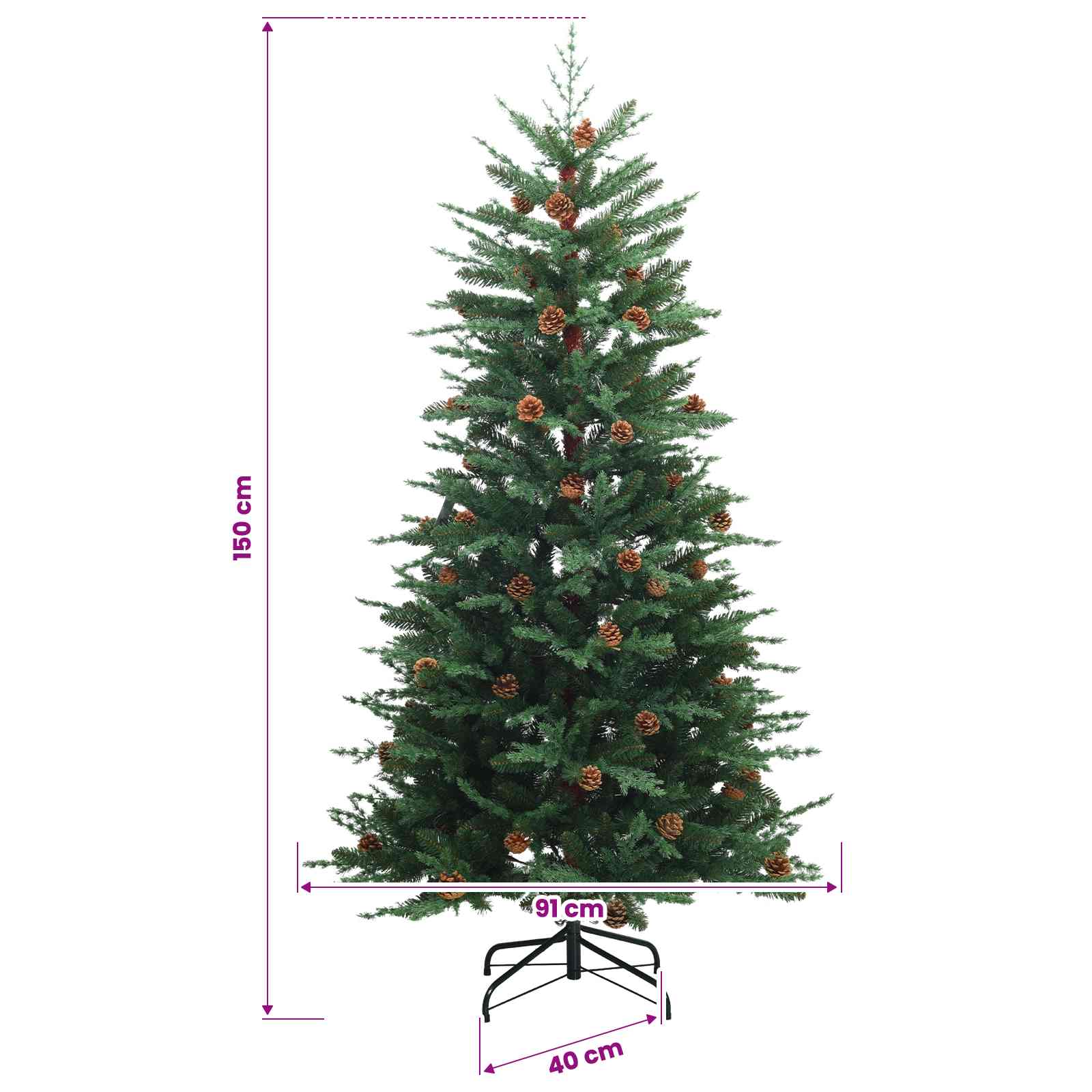 Albero di Natale Artificiale con Rami Pieghevoli 150 cm 150 LED
