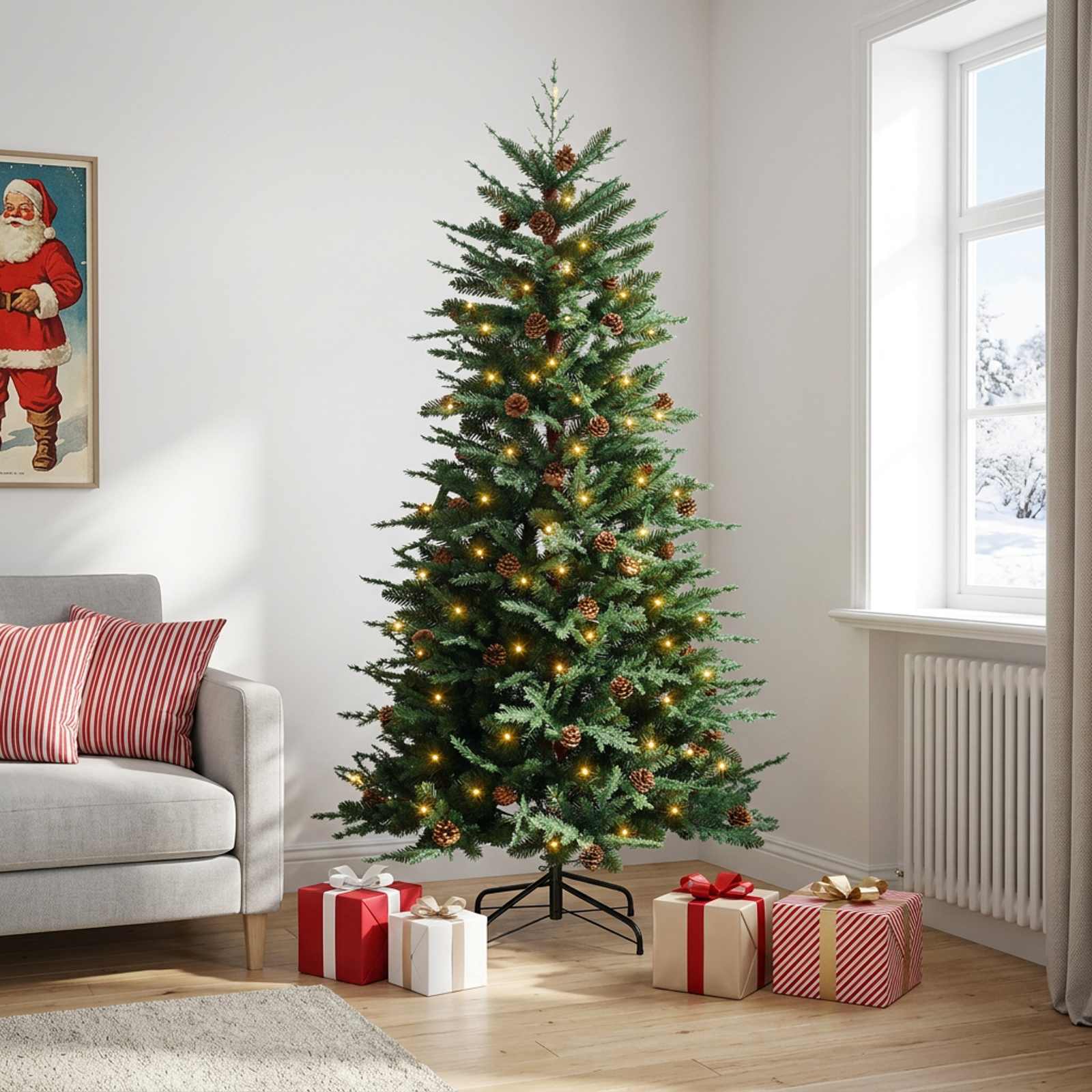 Albero di Natale Artificiale con Rami Pieghevoli 150 cm 150 LED