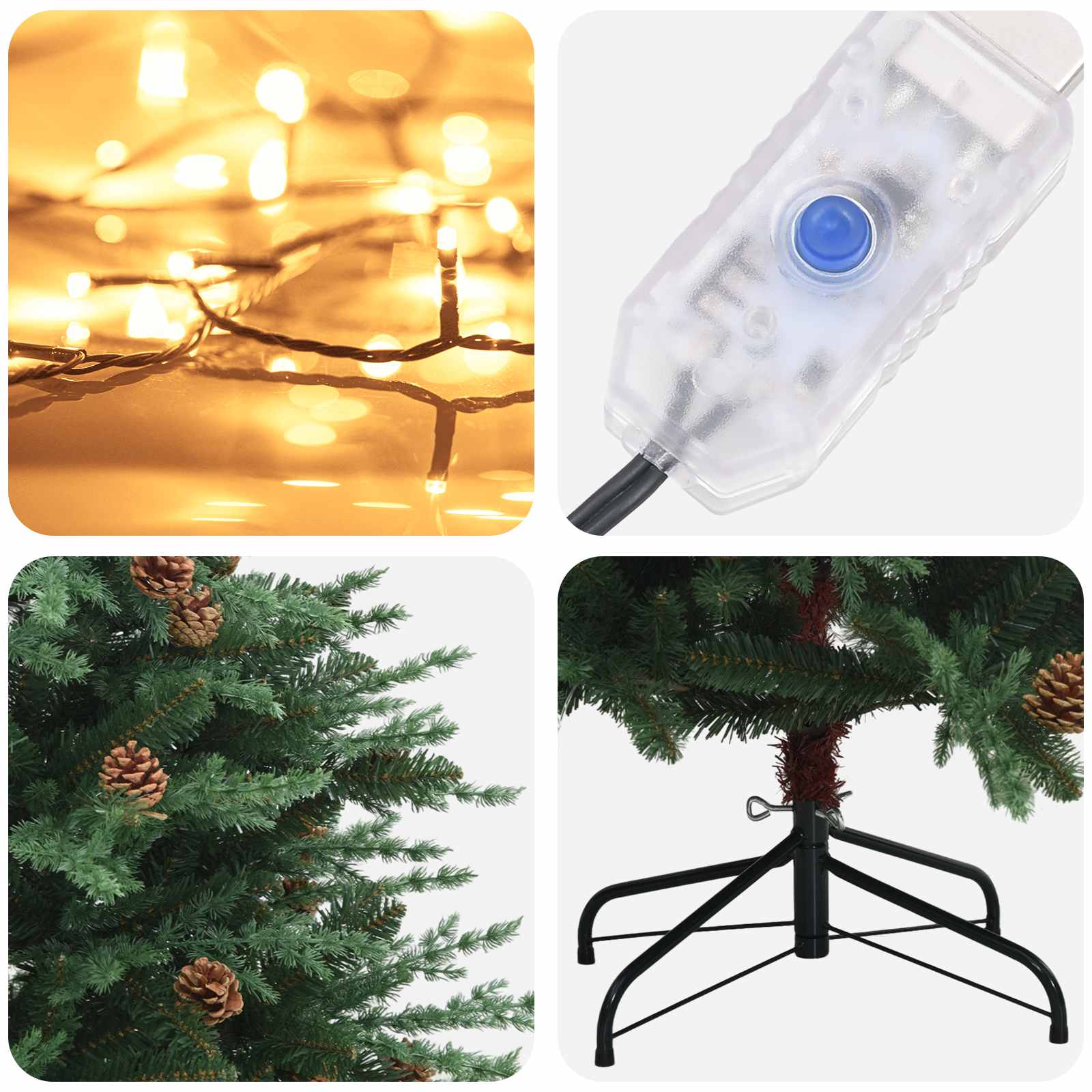 Albero di Natale Artificiale con Rami Pieghevoli 150 cm 150 LED