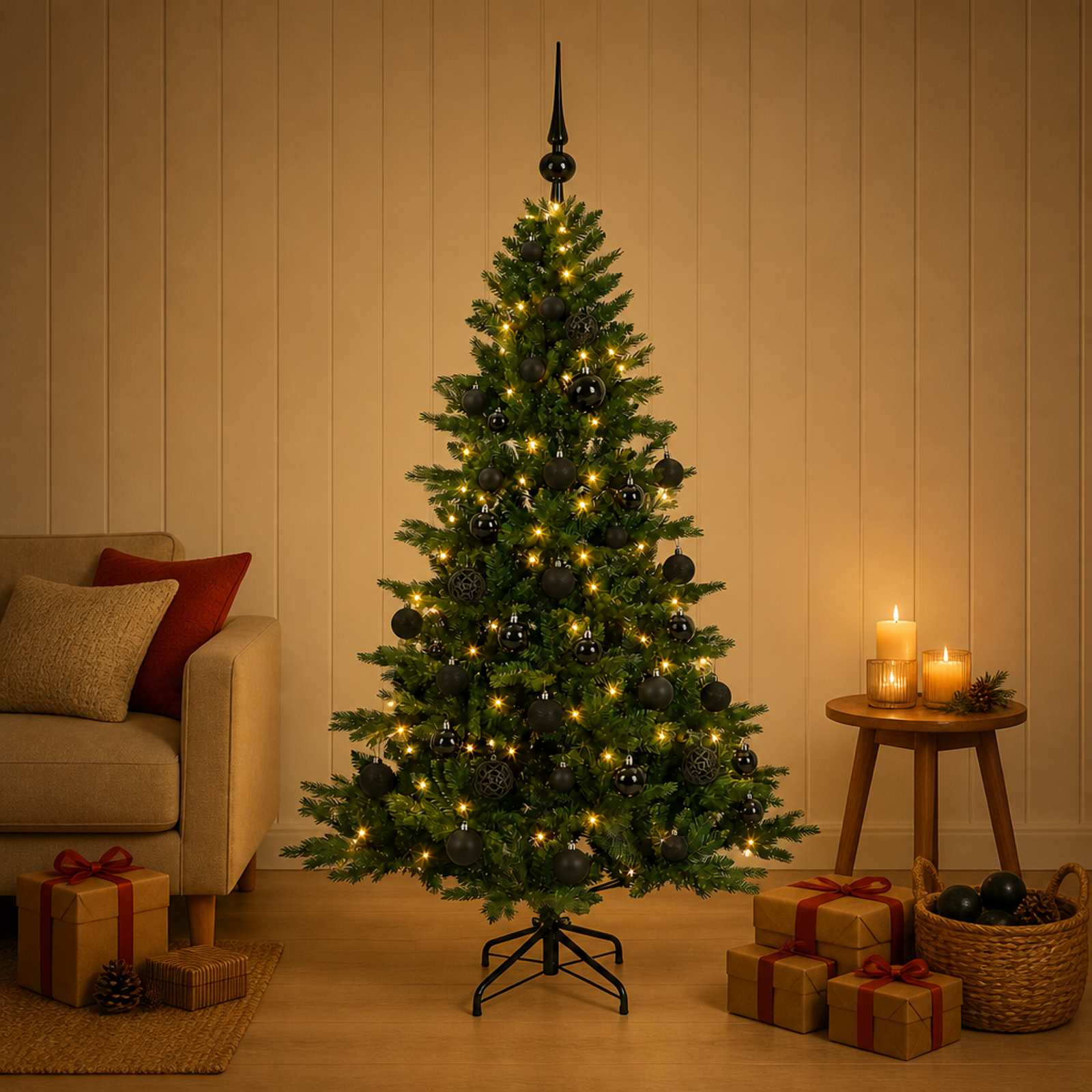 Albero di Natale artificiale con palline 120 cm 150 LED