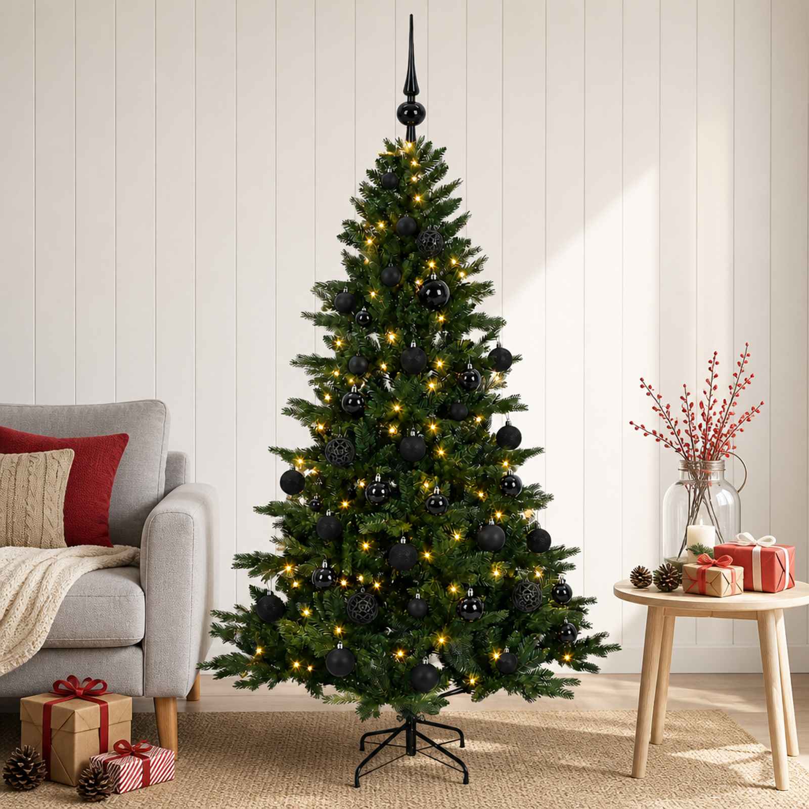 Albero di Natale artificiale con palline 150 cm 150 LED