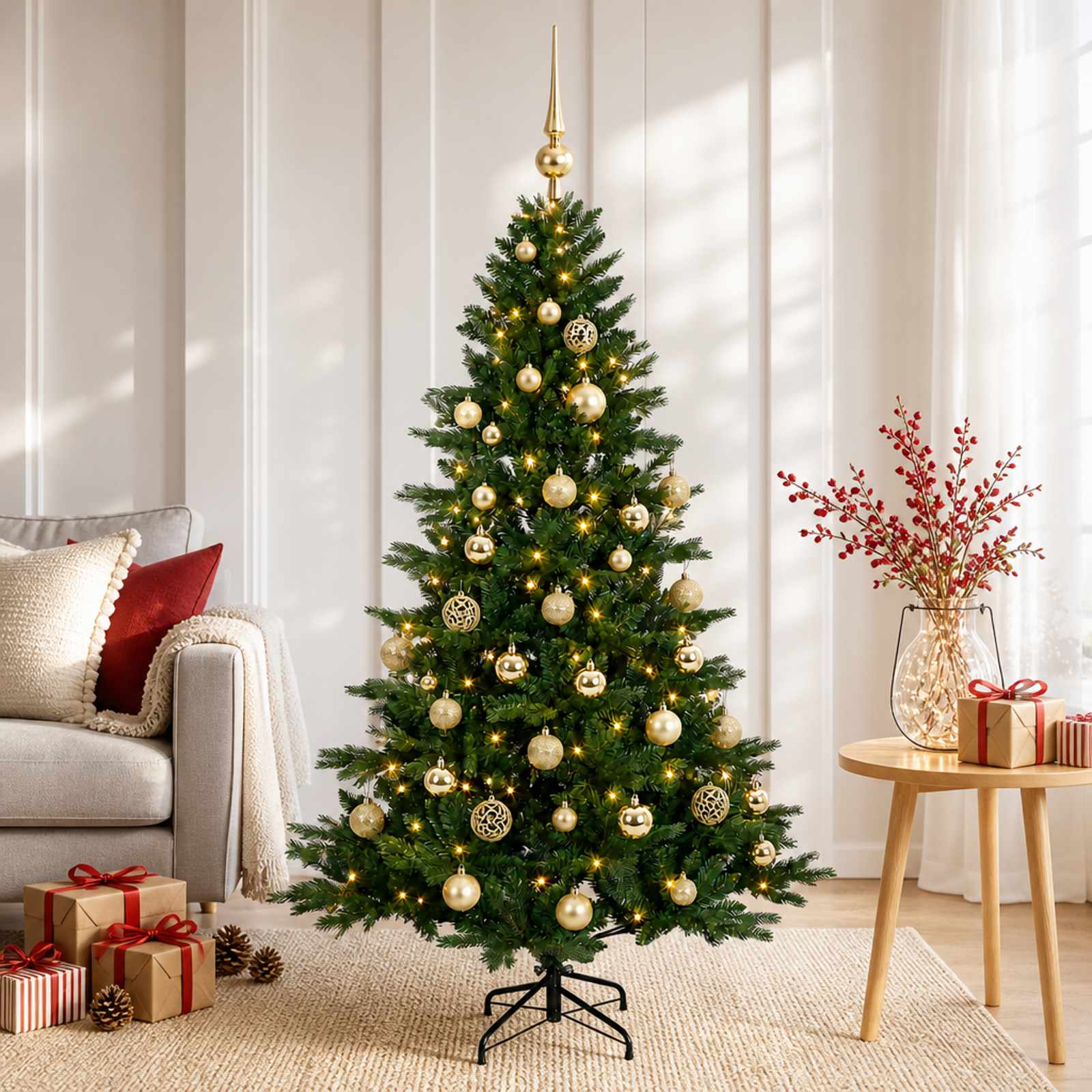 Albero di Natale artificiale con palline 120 cm 150 LED