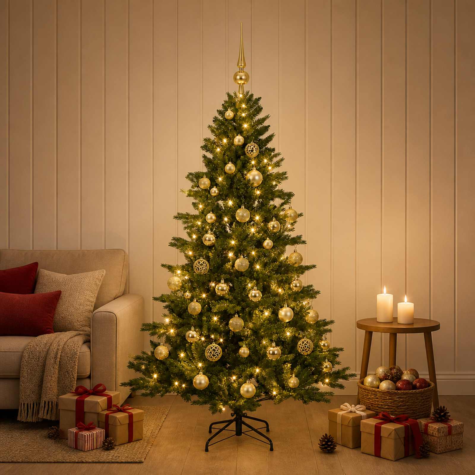 Albero di Natale artificiale con palline 120 cm 150 LED