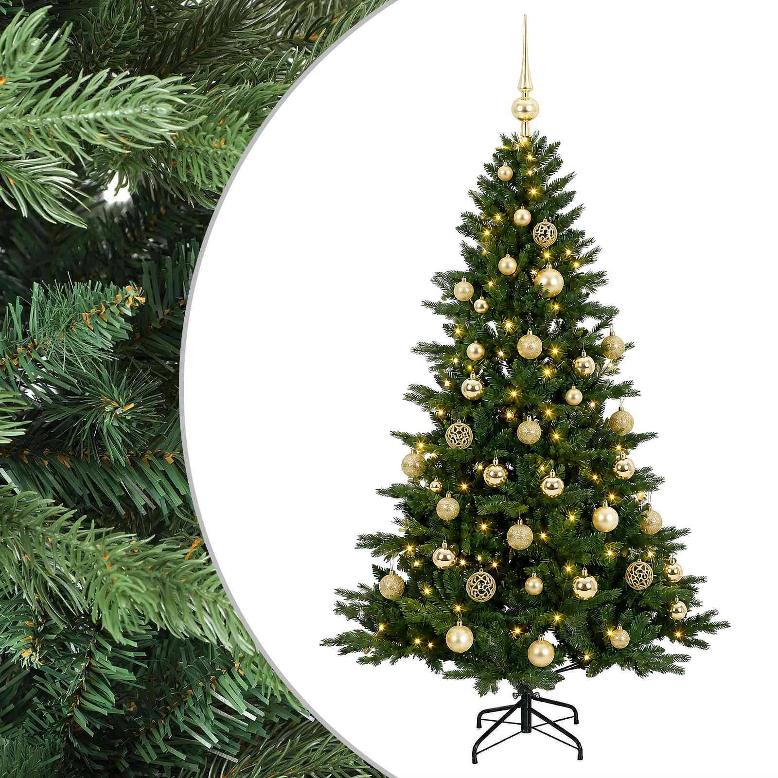 Albero di Natale artificiale con palline 150 cm 150 LED