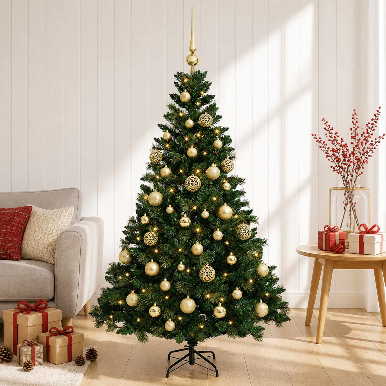 Albero di Natale Artificiale con Palline 150 cm 150 LED