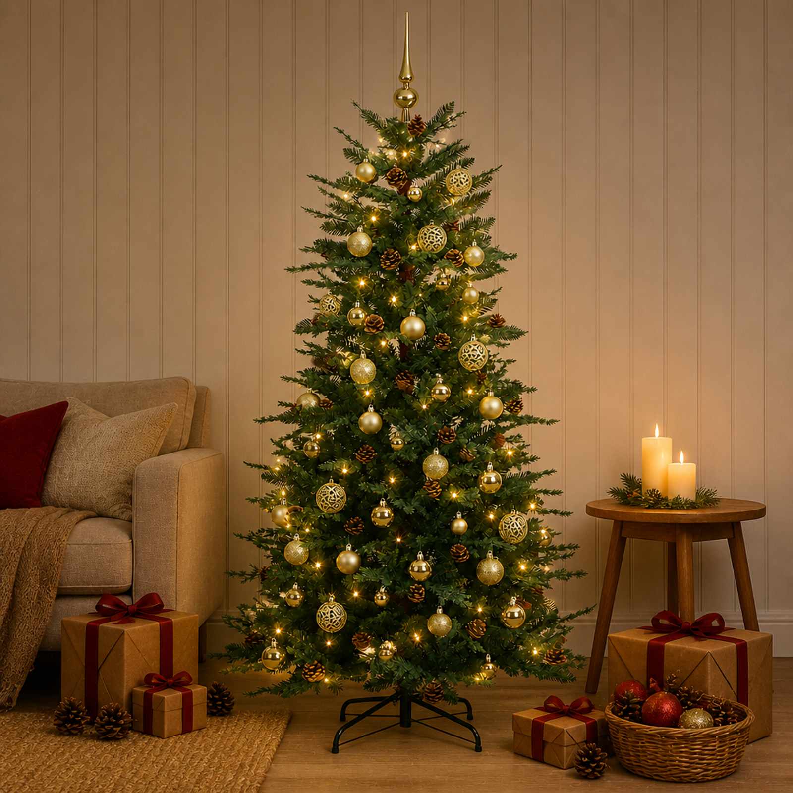 Albero di Natale Artificiale con Rami Pieghevoli 120 cm 150 LED