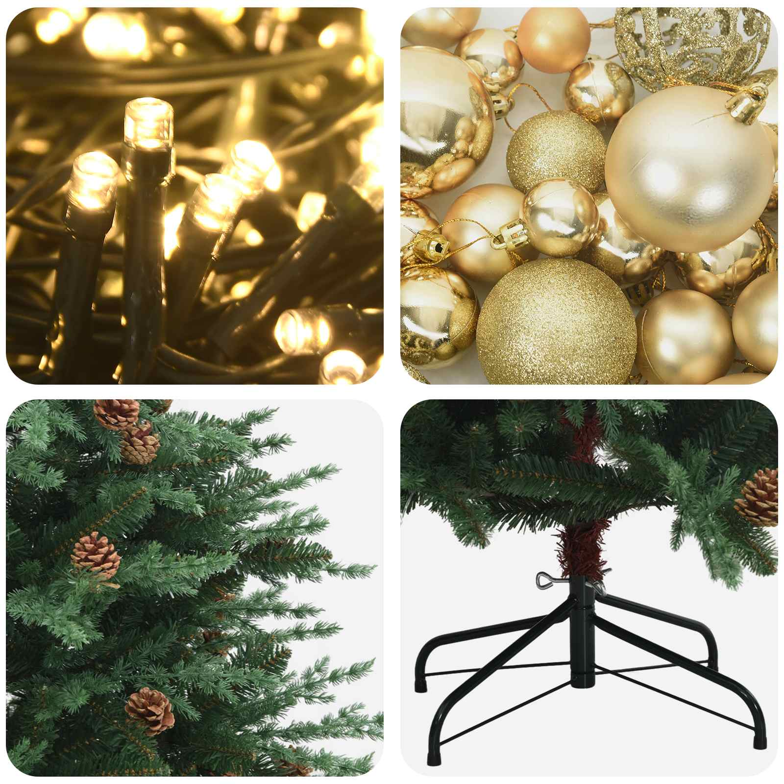 Albero di Natale Artificiale con Rami Pieghevoli 120 cm 150 LED