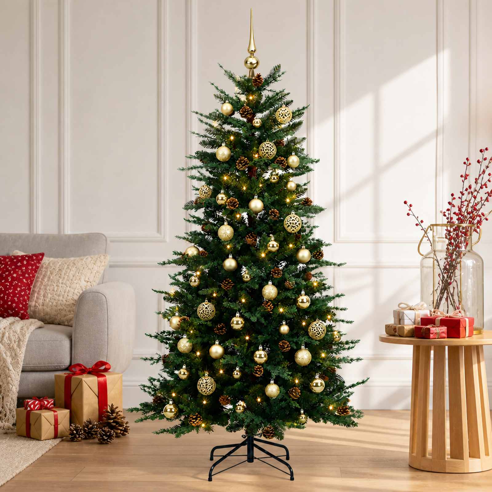 Albero di Natale Artificiale con Rami Pieghevoli 150 cm 150 LED