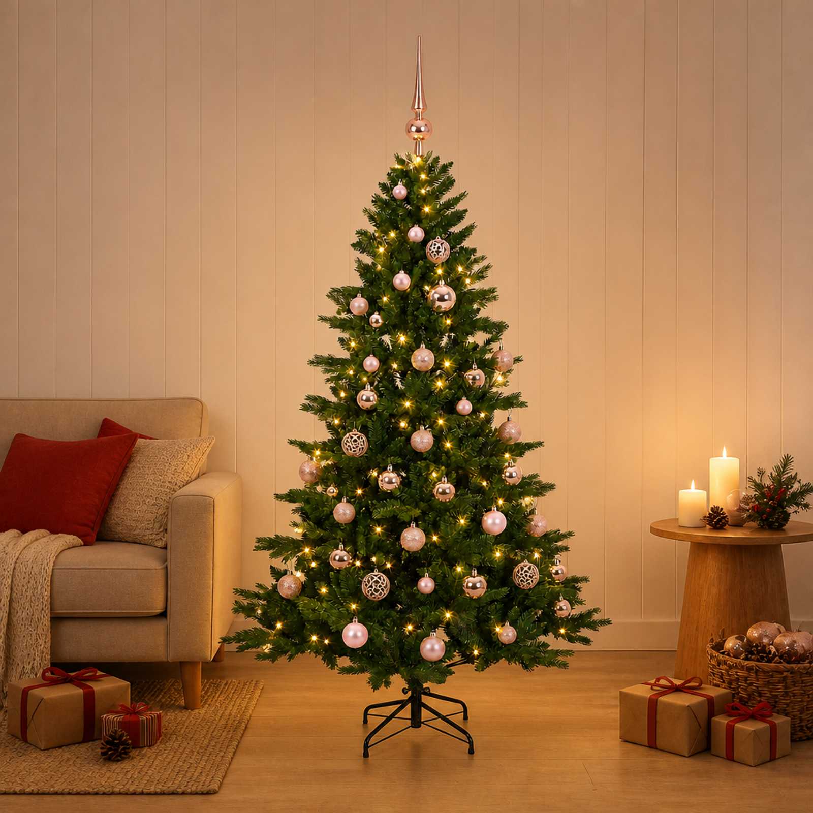 Albero di Natale artificiale con palline 120 cm 150 LED