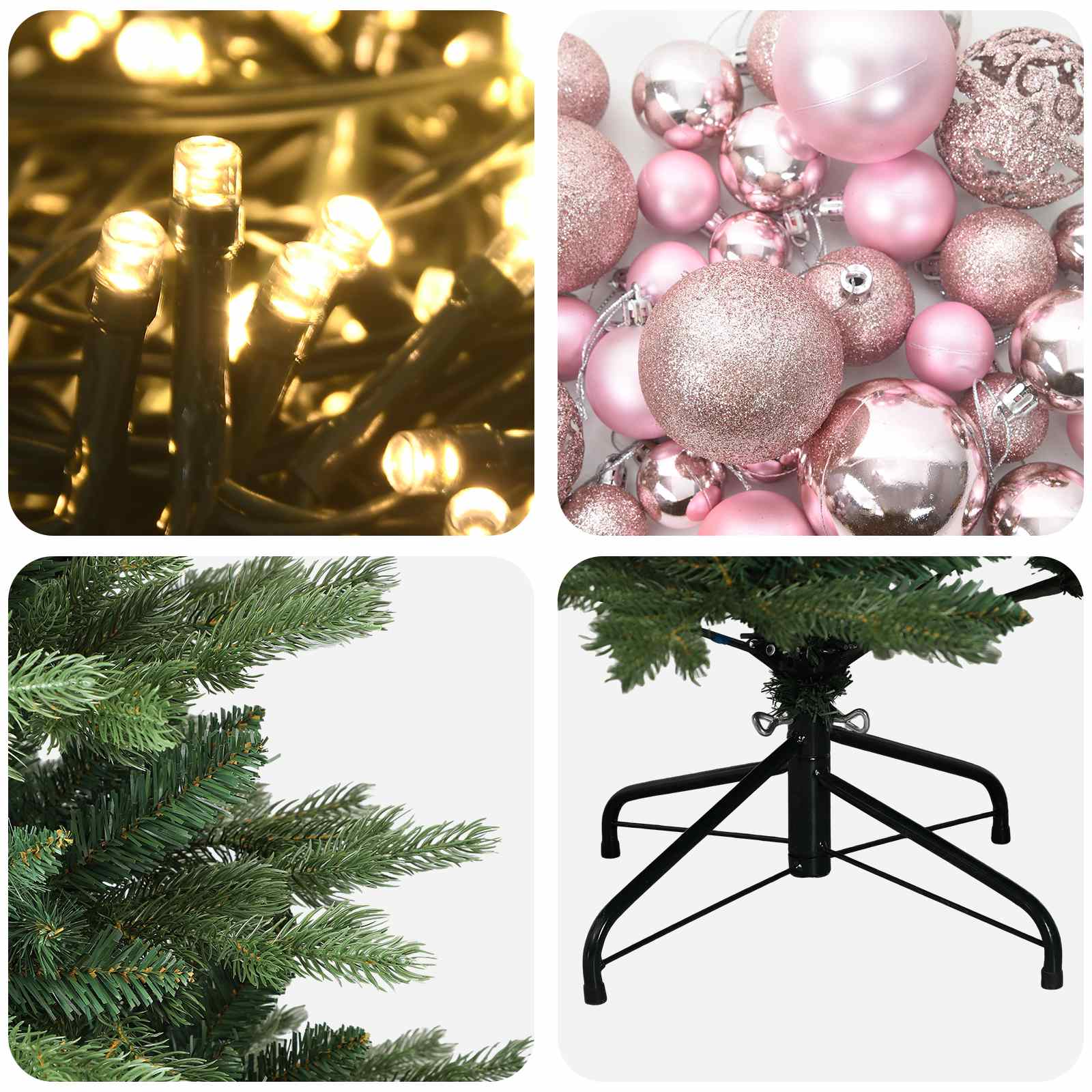 Albero di Natale artificiale con palline 120 cm 150 LED