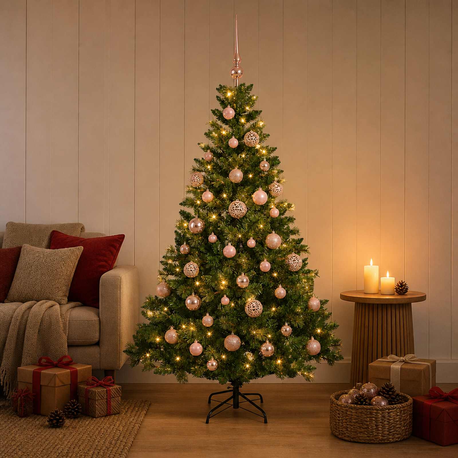 Albero di Natale Artificiale con Palline 120 cm 150 LED