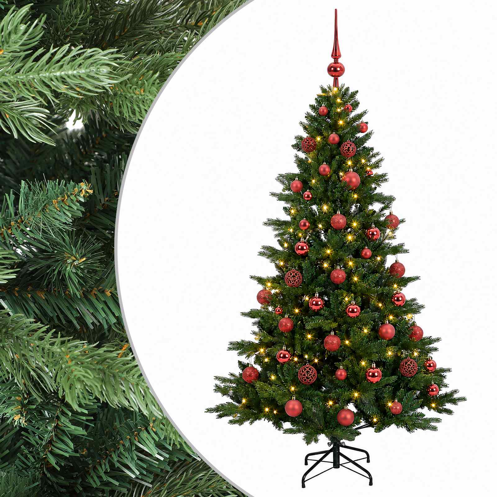 Albero di Natale artificiale con palline 120 cm 150 LED