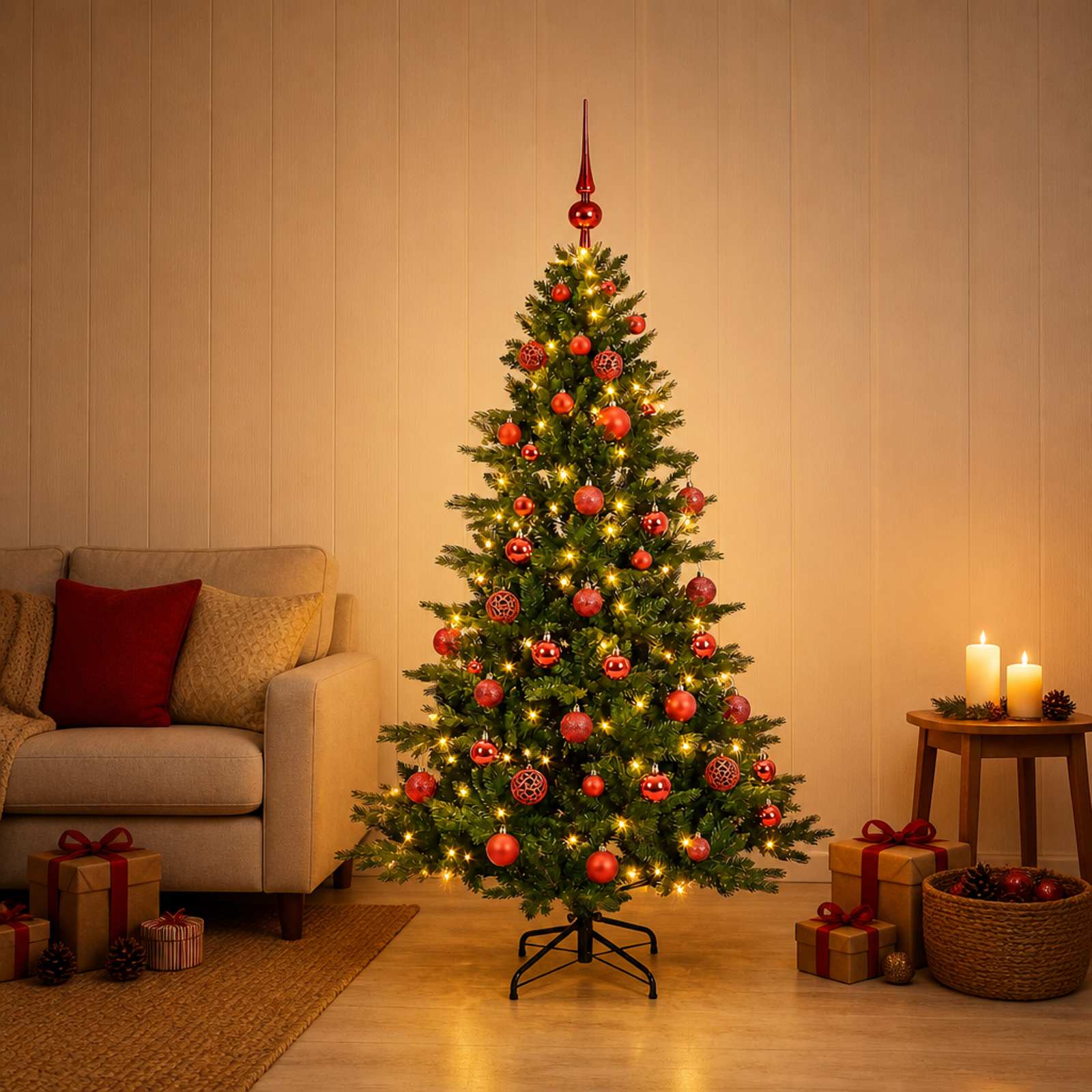 Albero di Natale artificiale con palline 120 cm 150 LED