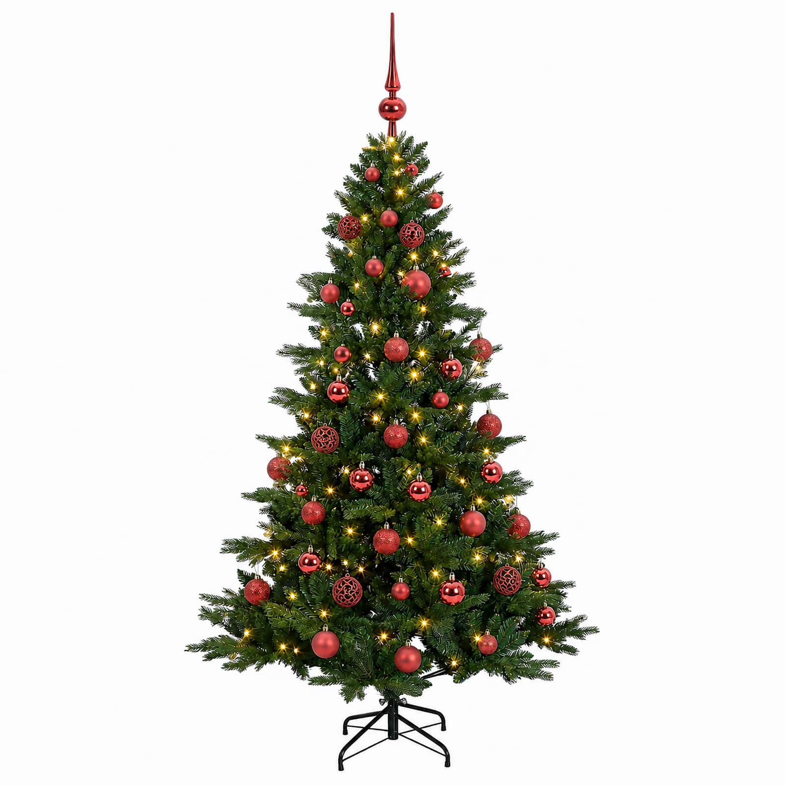 Albero di Natale artificiale con palline 120 cm 150 LED