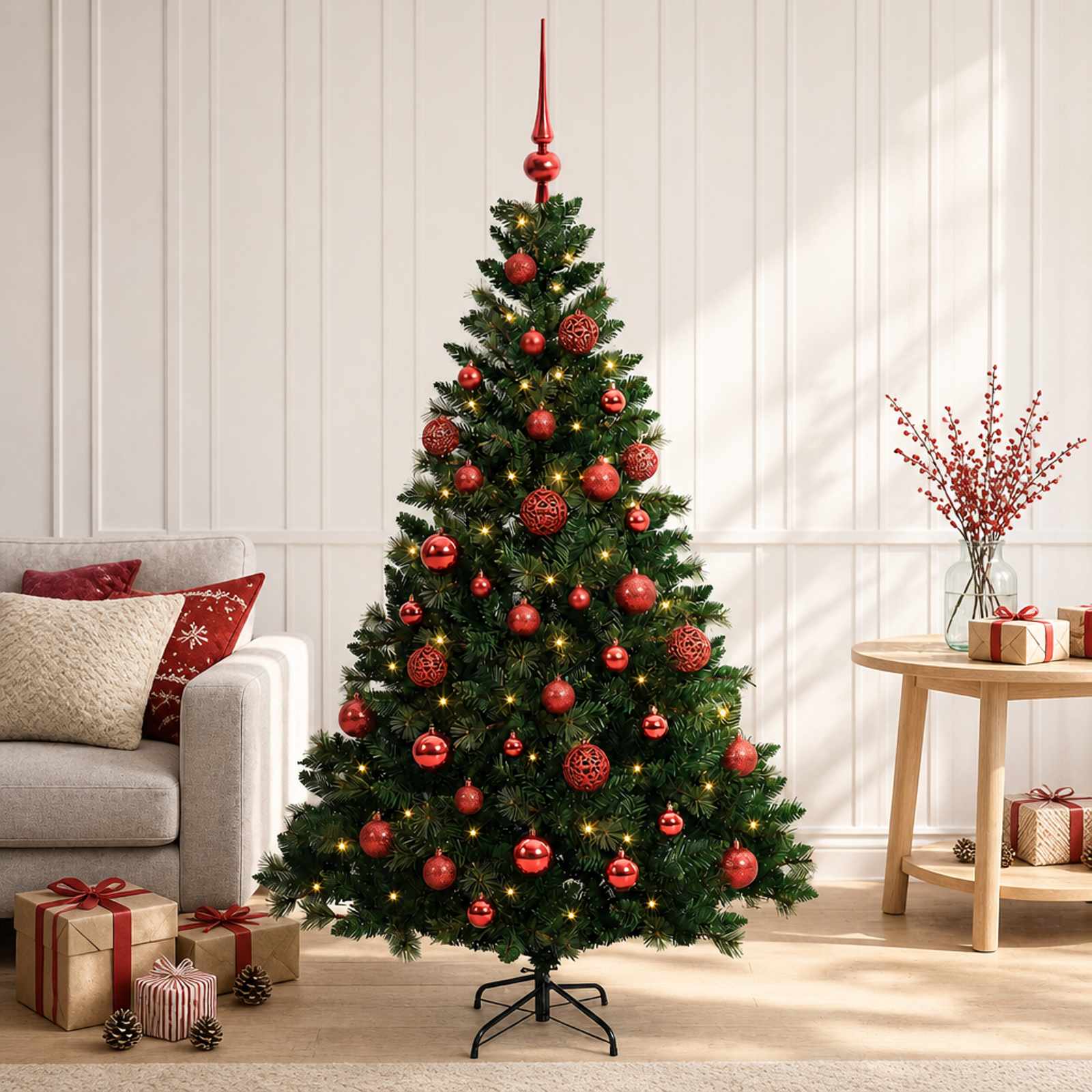 Albero di Natale Artificiale con Palline 120 cm 150 LED
