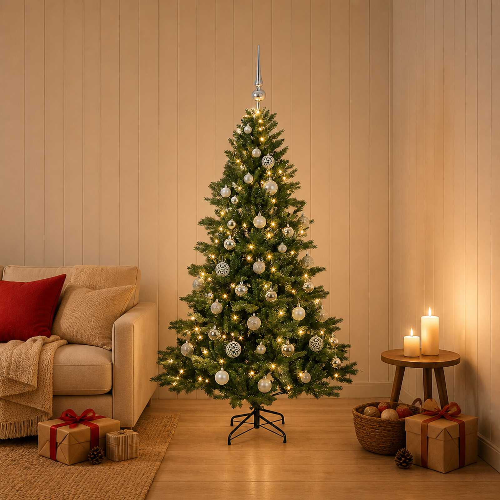 Albero di Natale artificiale con palline 120 cm 150 LED