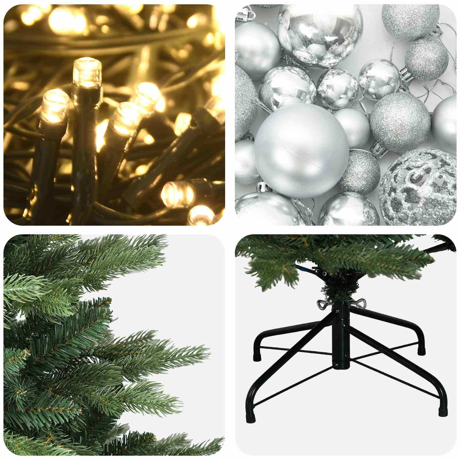 Albero di Natale artificiale con palline 120 cm 150 LED