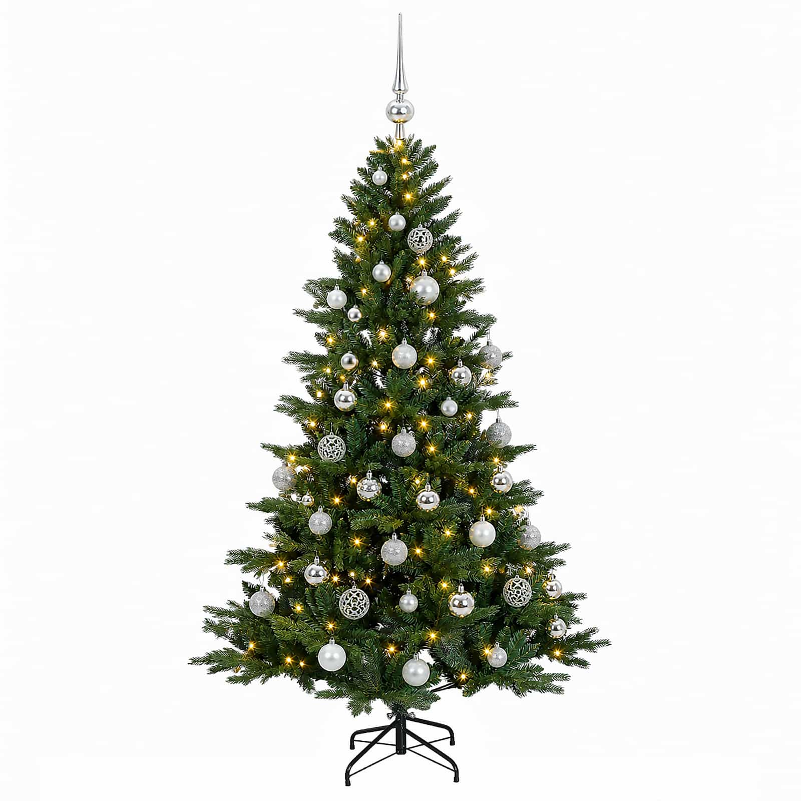 Albero di Natale artificiale con palline 150 cm 150 LED
