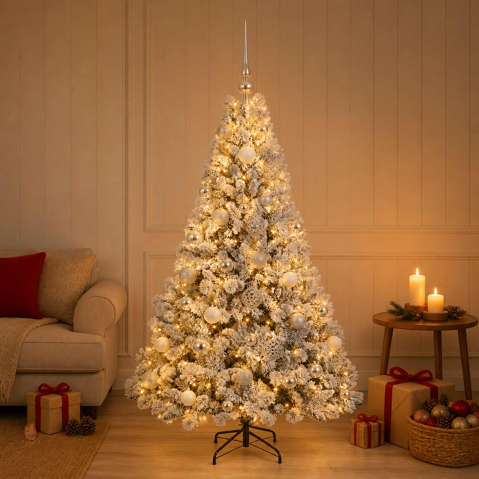 Albero di Natale Artificiale con Palline 120 cm 150 LED